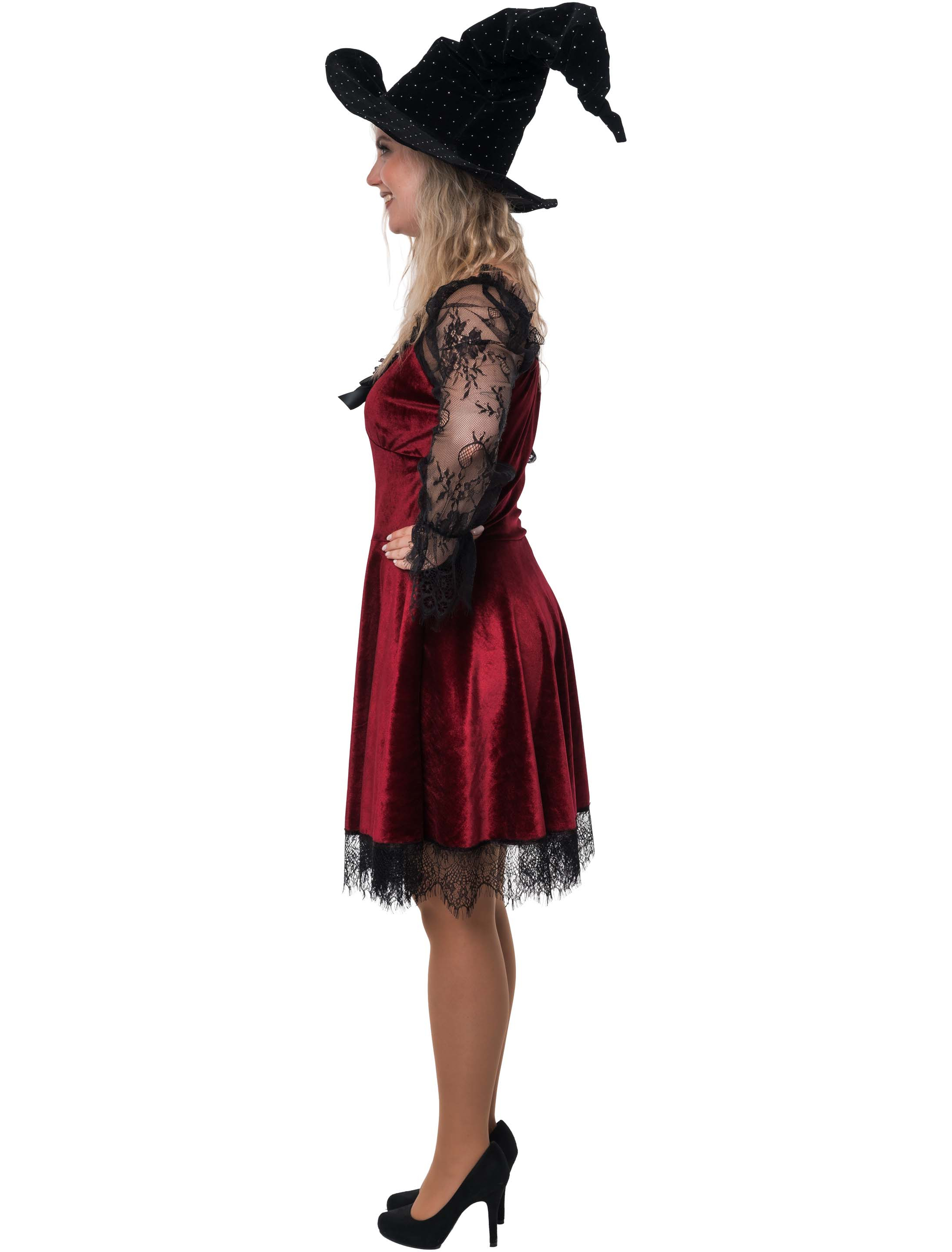 Samtkleid mit Schleife und Spitzenärmel Damen rot/schwarz 2XL/3XL
