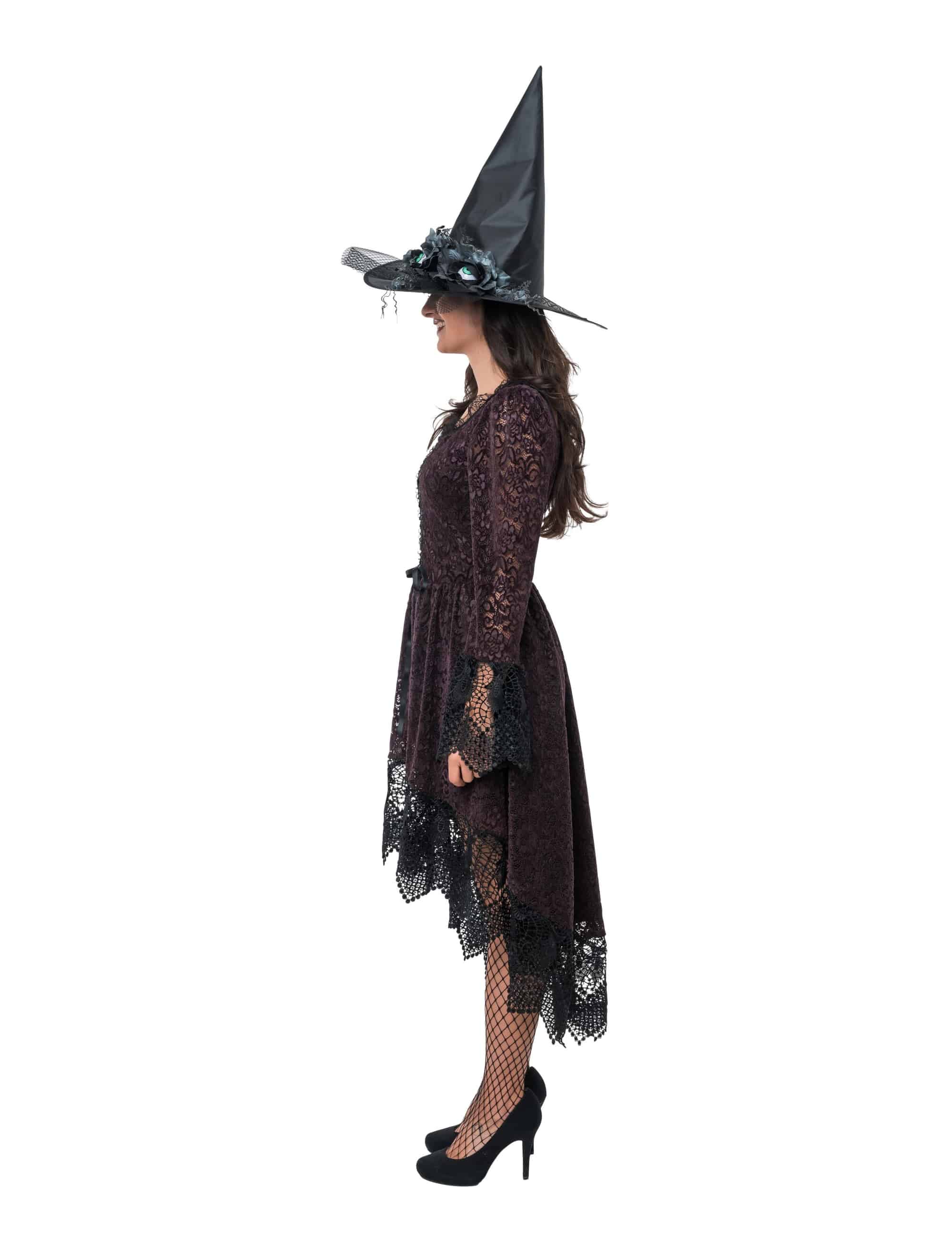 Spitzenkleid Hexe mit Schnürung Damen lila/schwarz S