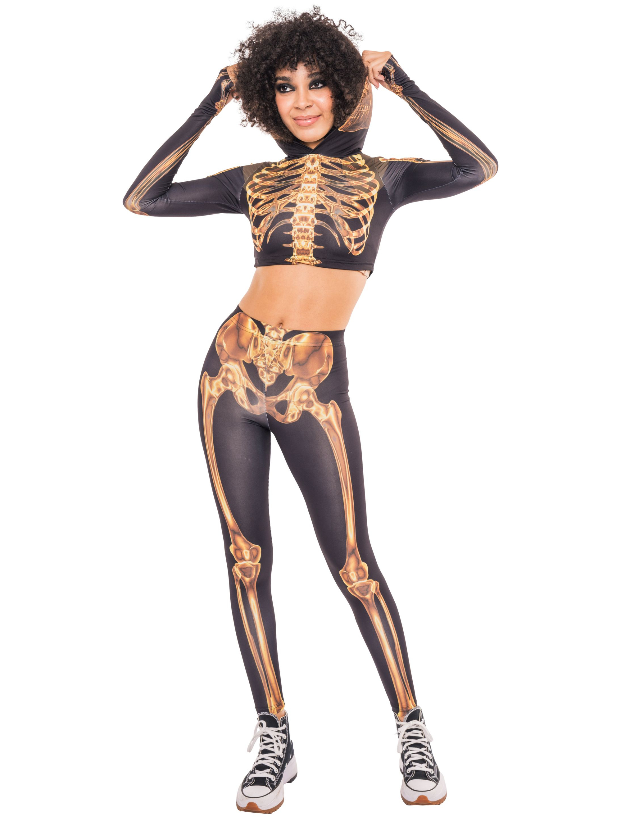 Kostüm Skelett Print Damen braun/gold S/M