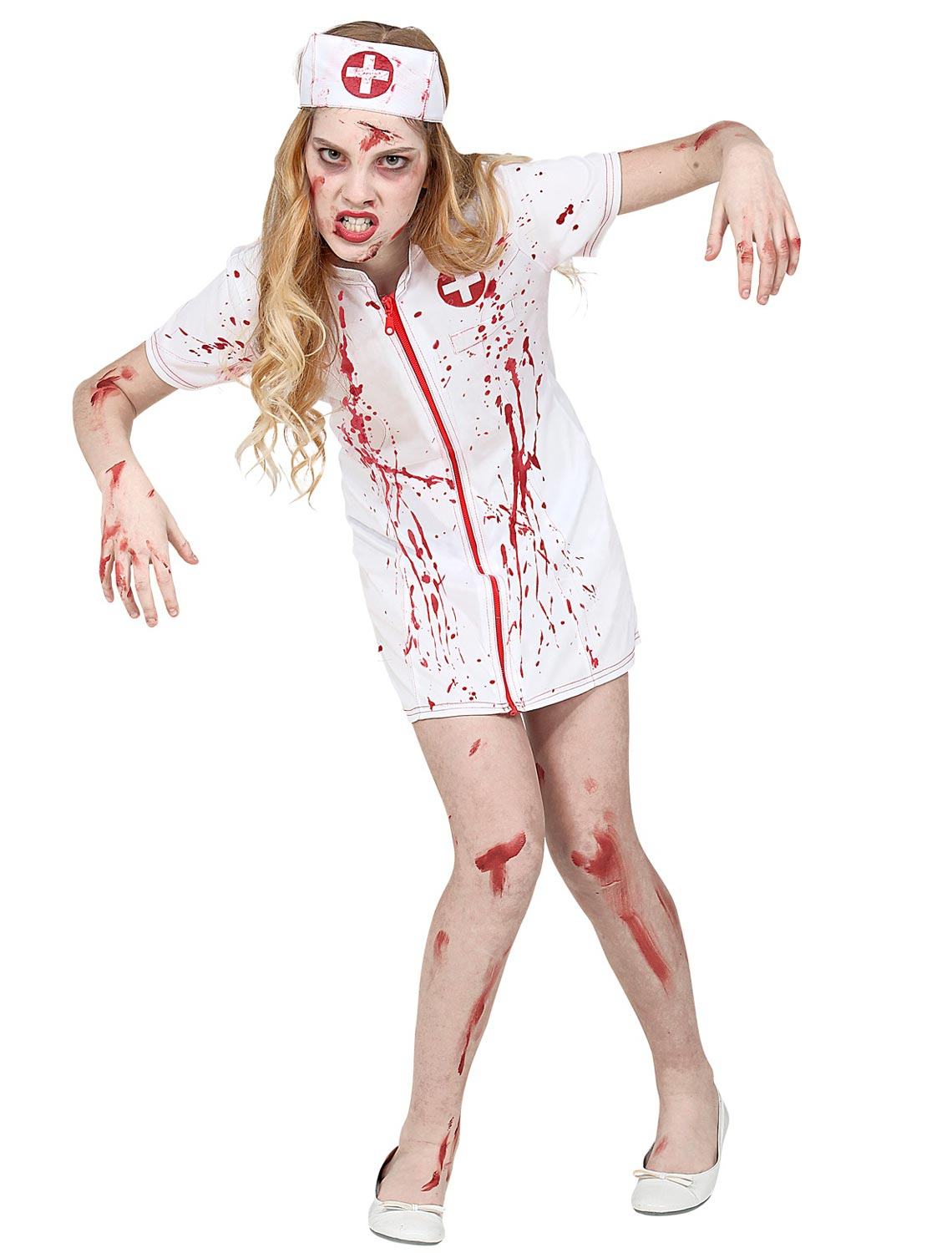 Kleid Zombie Krankenschwester 2-tlg. Kinder weiß/rot 158