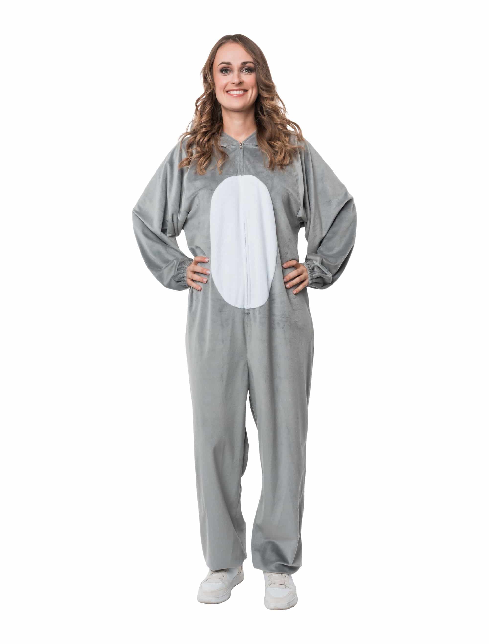 Overall Hase Plüsch grau S/M