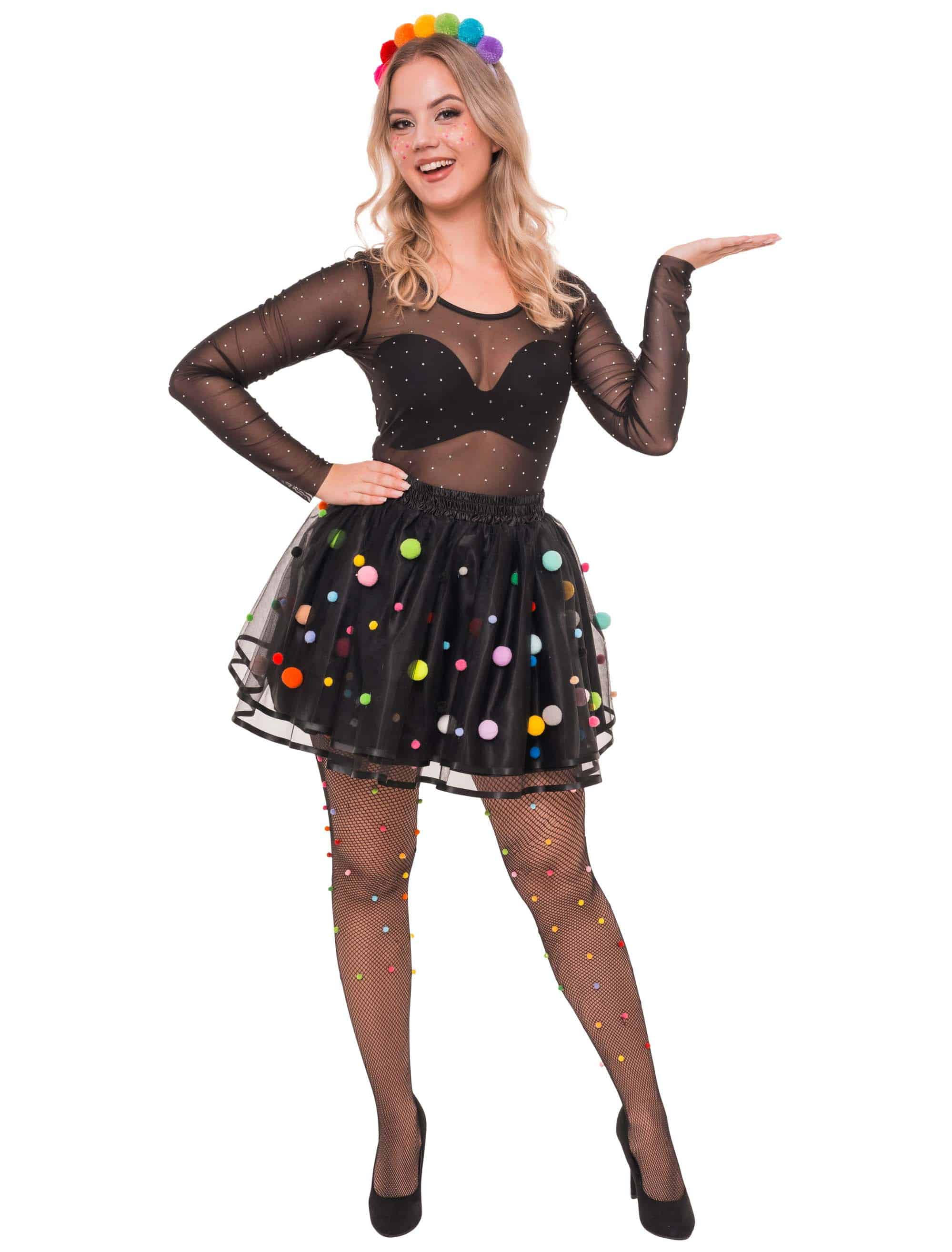 Tüllrock mit Pompoms Damen bunt one size