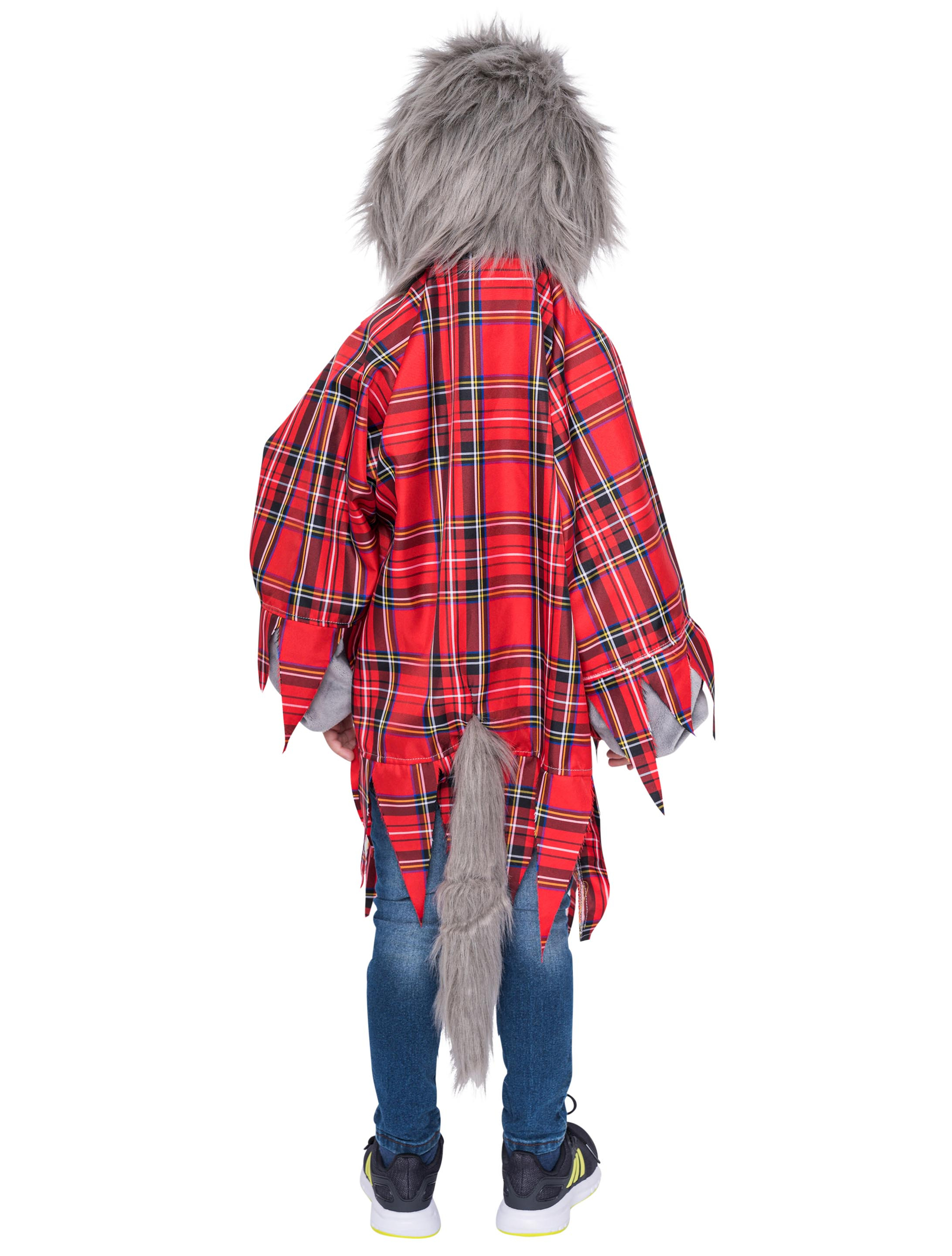 Oberteil Plüsch Werwolf kariert Kinder rot/grau 140-164