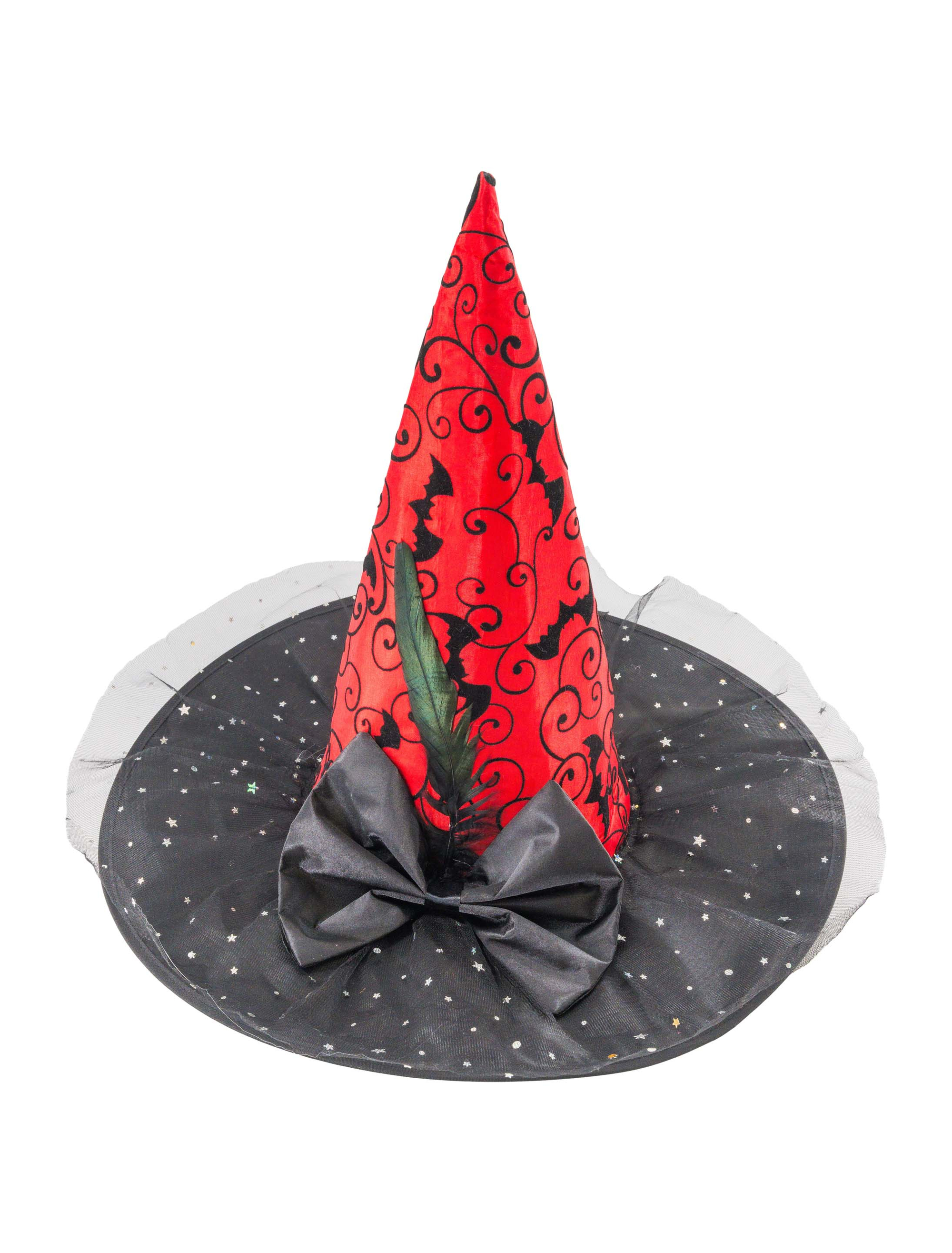 Hexenhut Fledermaus mit Schleife schwarz/rot one size