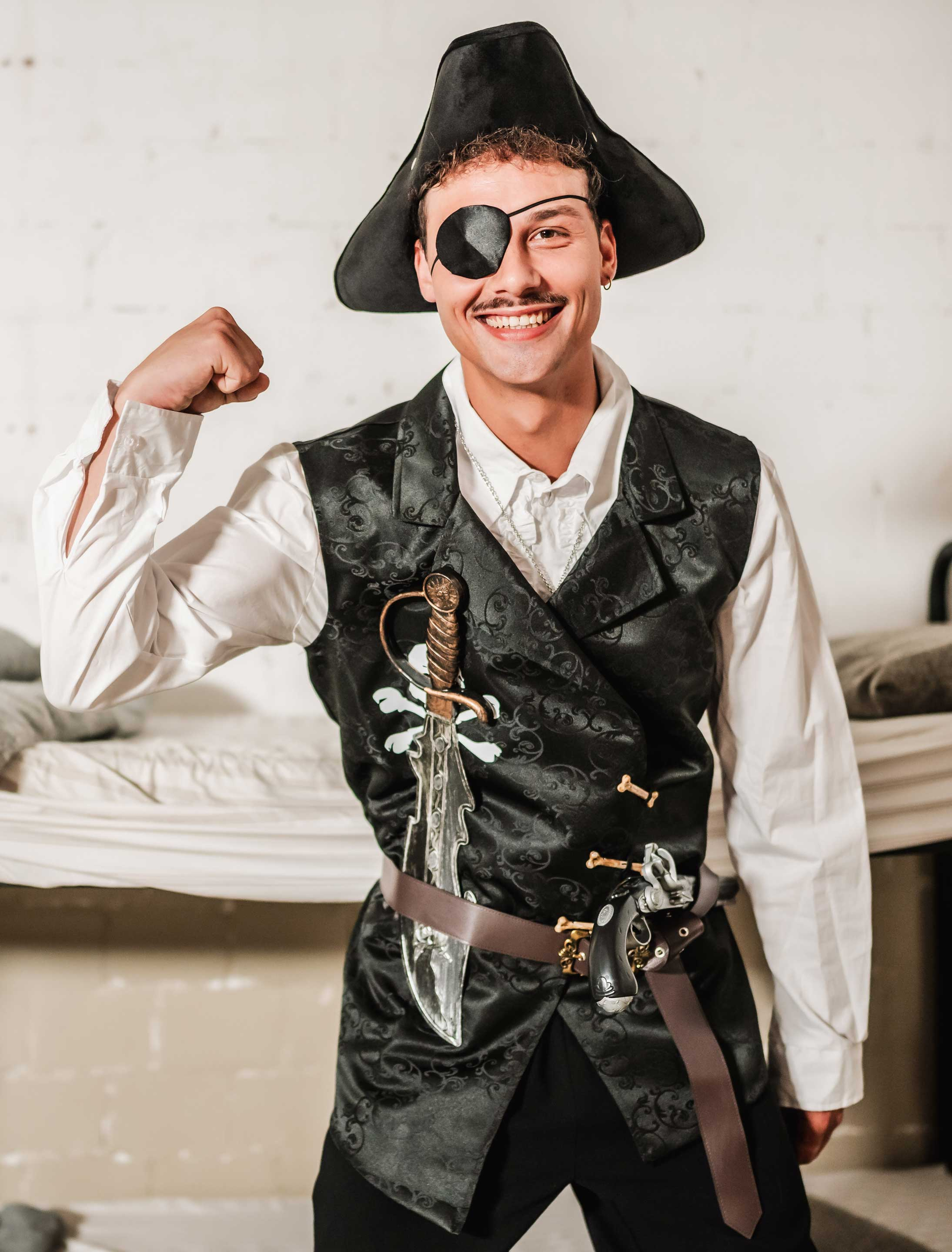 Weste Pirat mit Totenkopf schwarz S/M