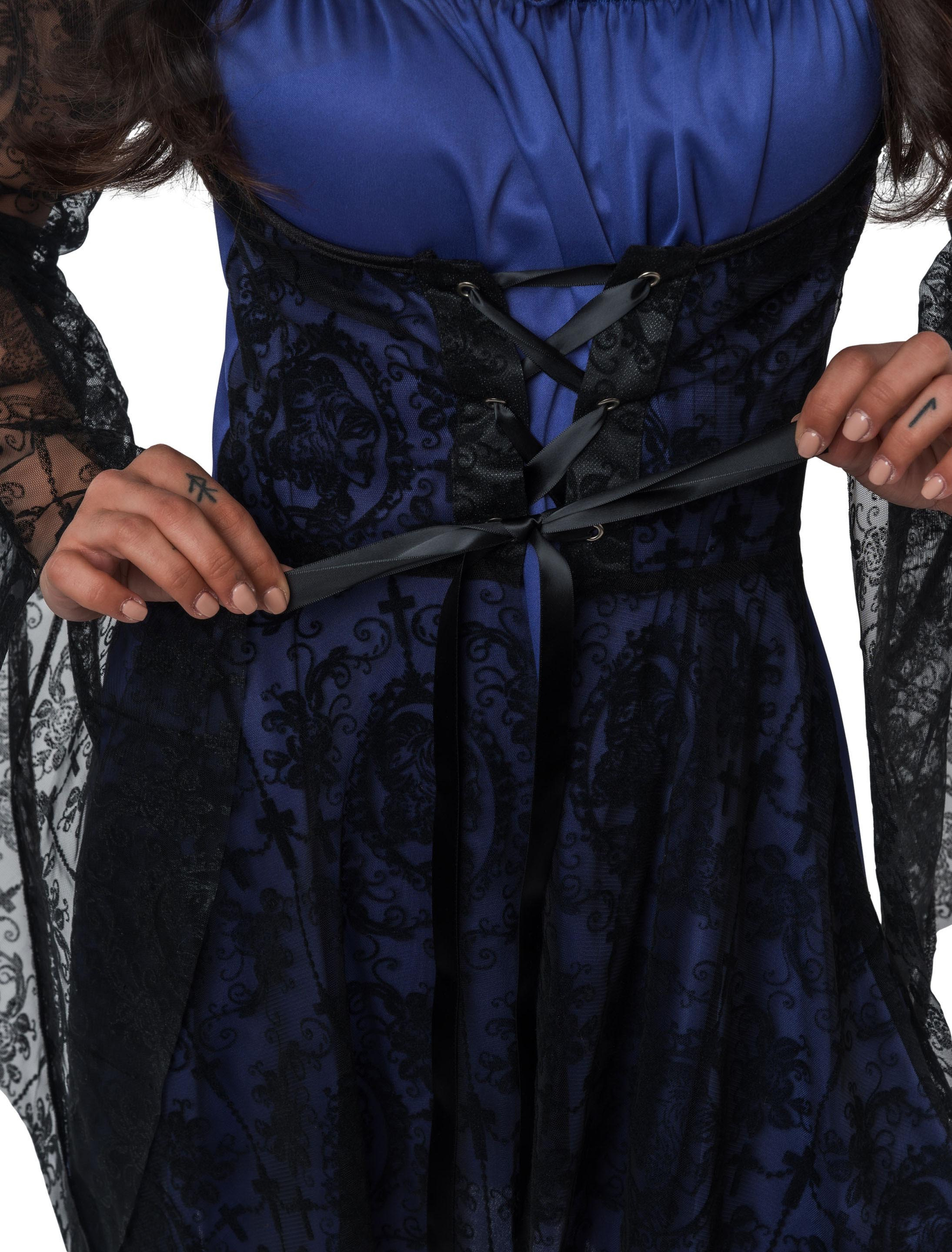 Kleid Vampir mit Trompetenärmeln und Spitze Damen lila/schwarz S/M