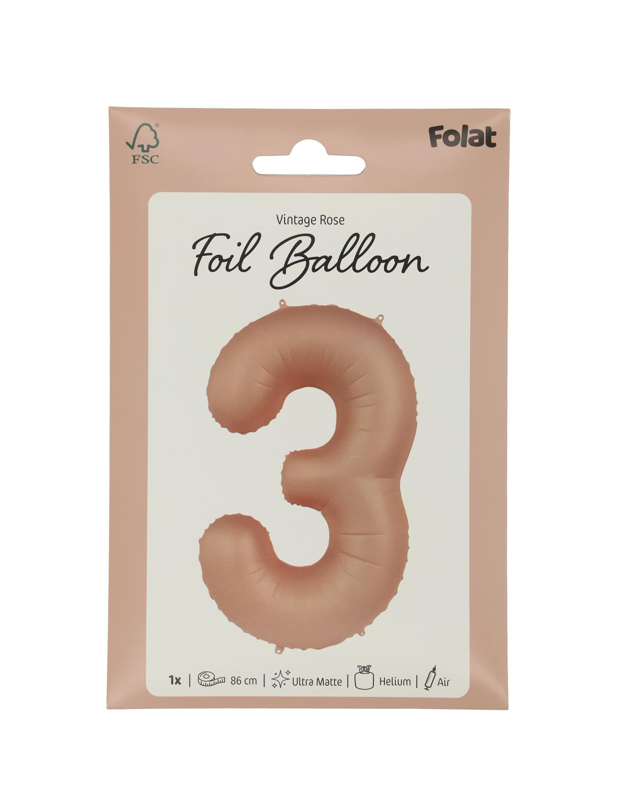 Folienballon Zahl 3 L matt rosa