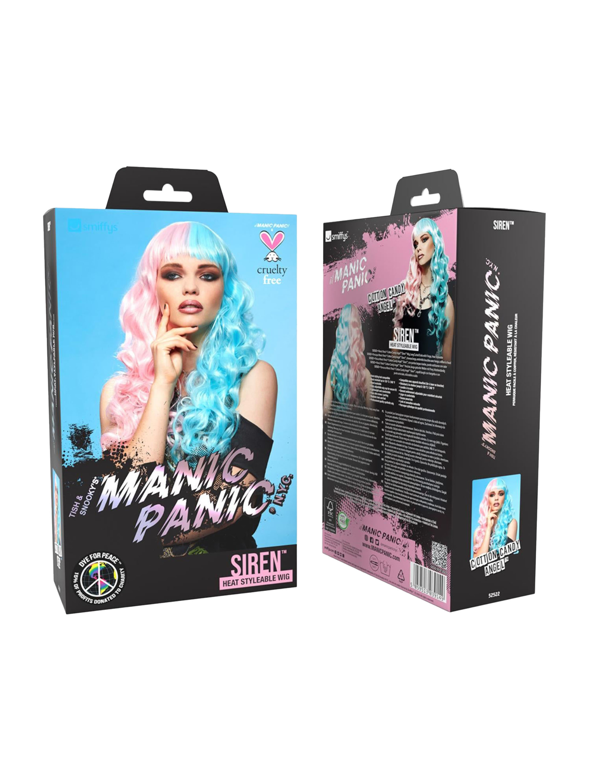 Perücke Langhaar wellig mit Pony türkis/pink