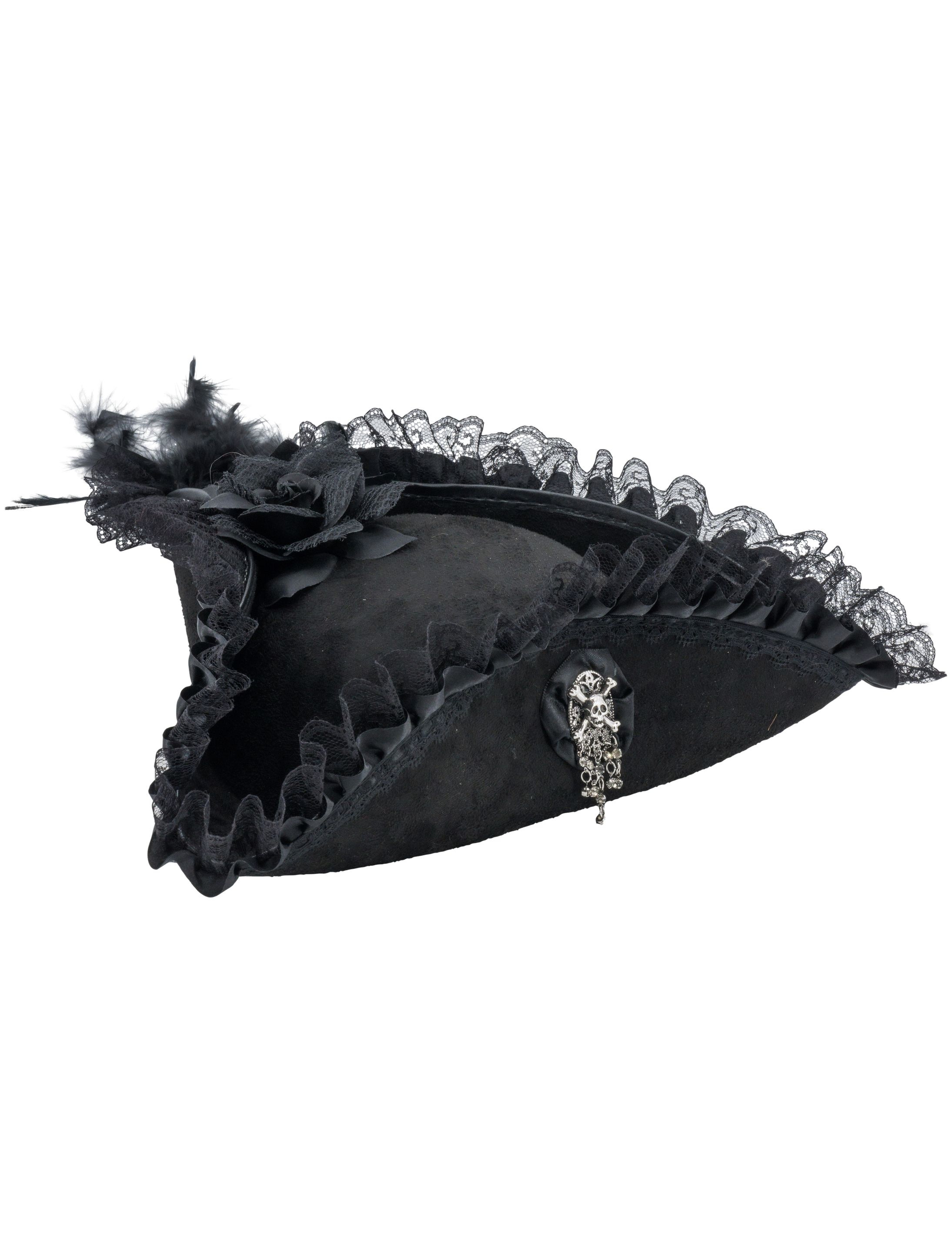 Dreispitz mit Totenkopf Brosche schwarz 57