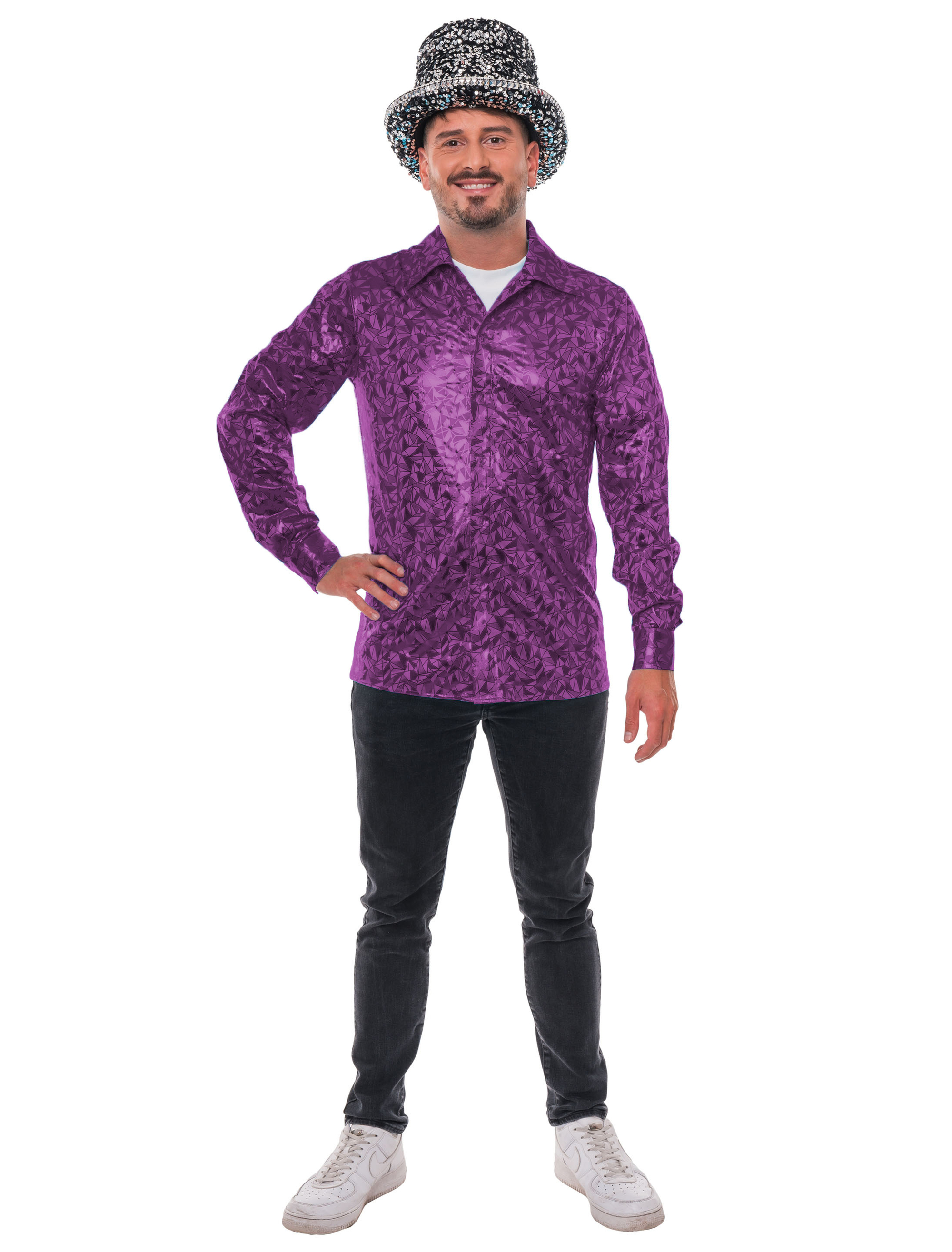 Hemd Disco Metallic Herren lila S/M