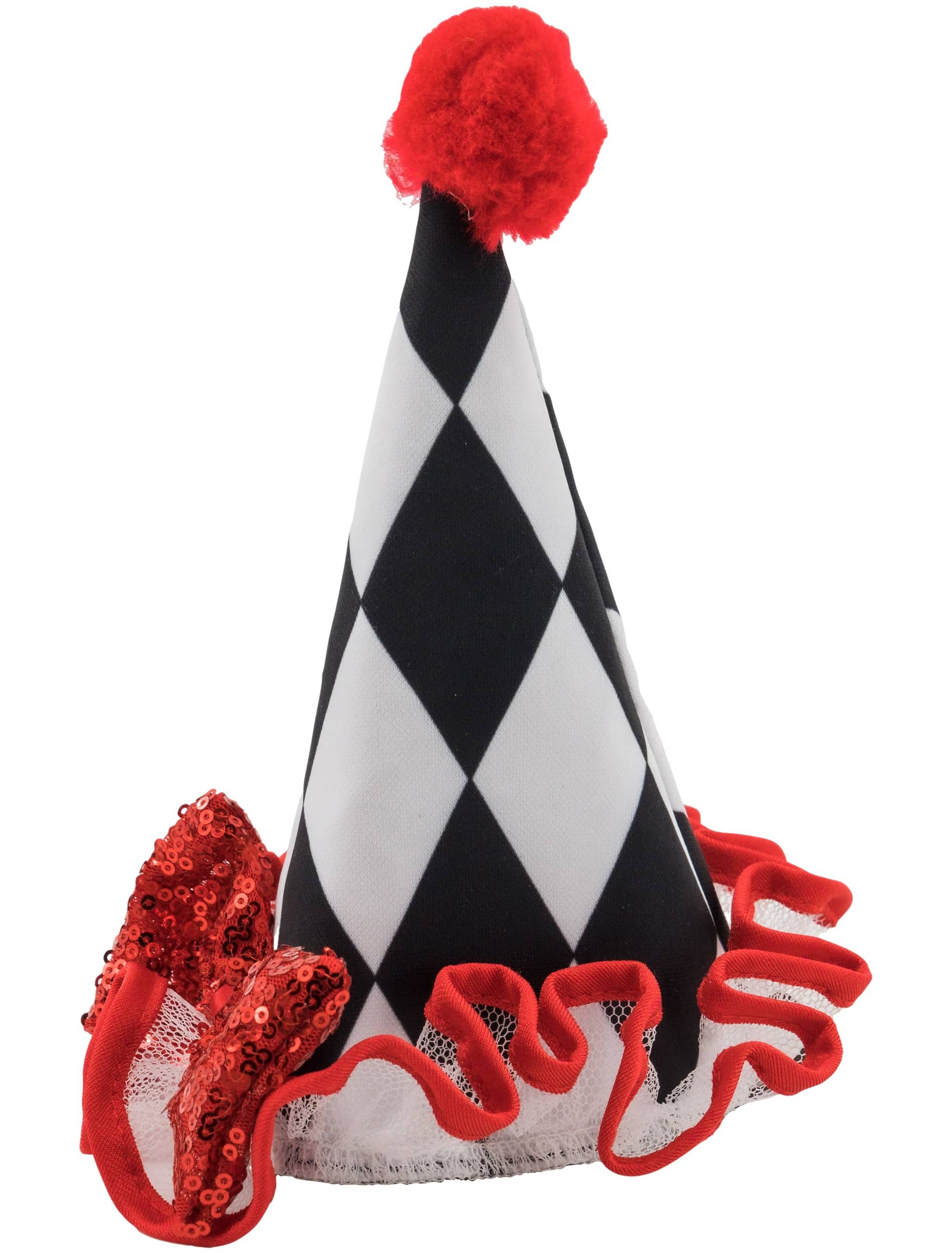 Spitzhut Clown schwarz/weiß/rot one size