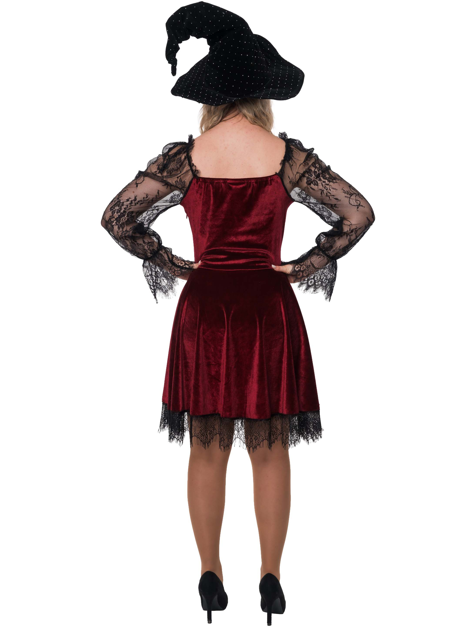 Samtkleid mit Schleife und Spitzenärmel Damen rot/schwarz 2XL/3XL