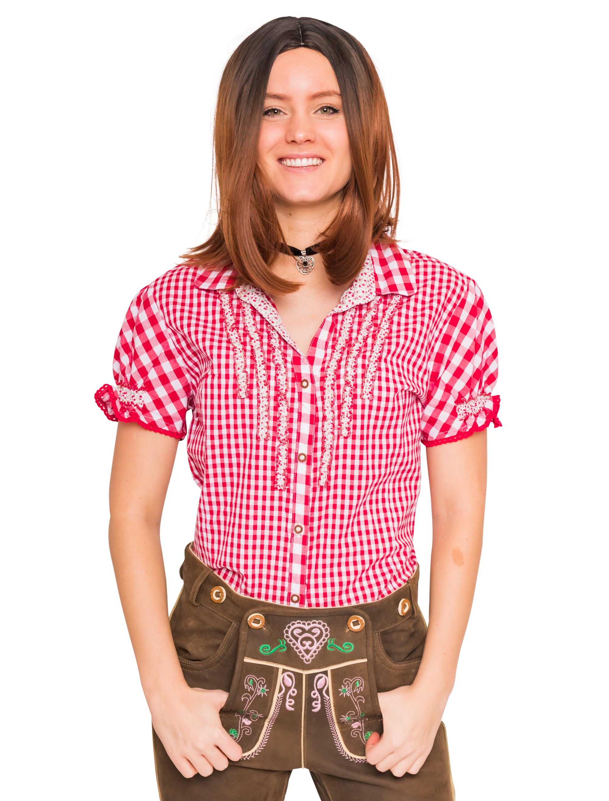 Trachtenbluse Irmgard kariert Damen rot/weiß 46