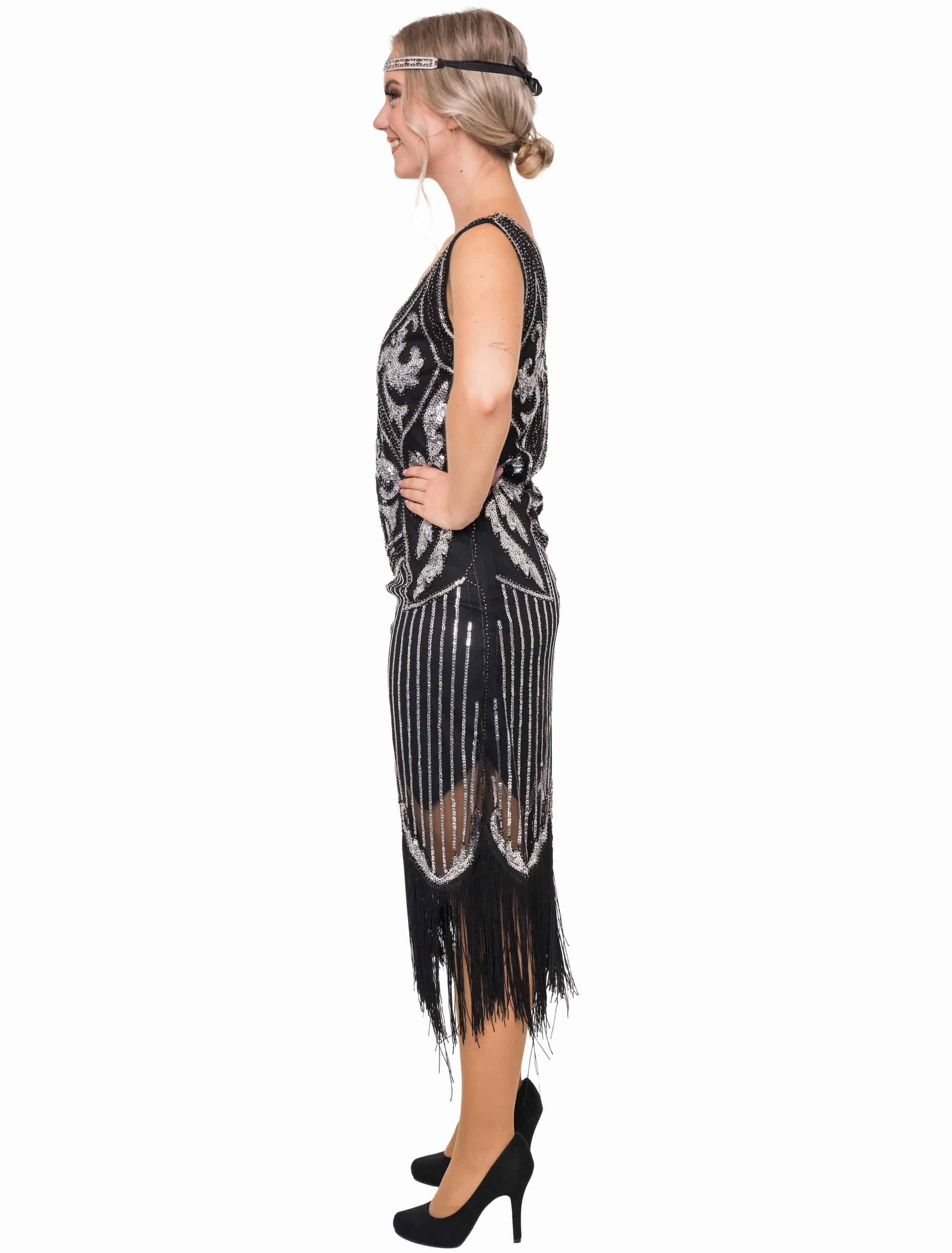 Kleid Charleston Damen schwarz/silber M