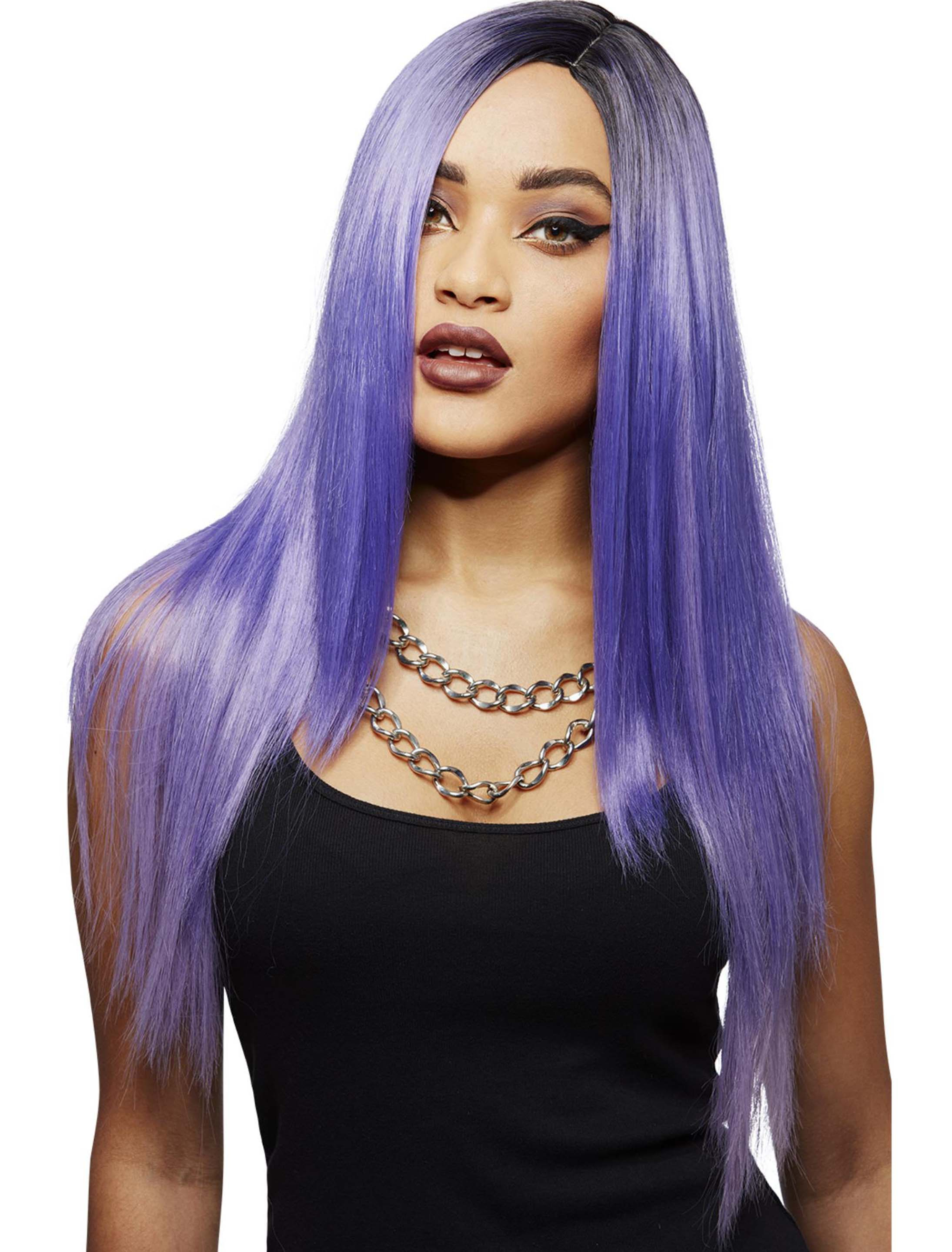 Perücke Langhaar glatt Balayage  lila