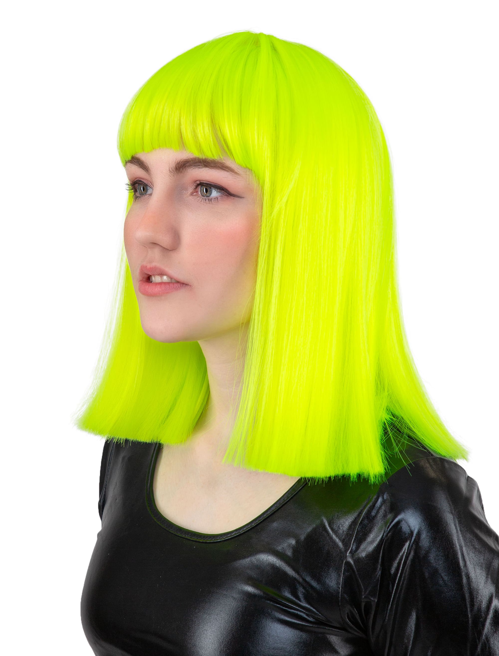 Perücke Langhaar glatt mit Pony neongrün