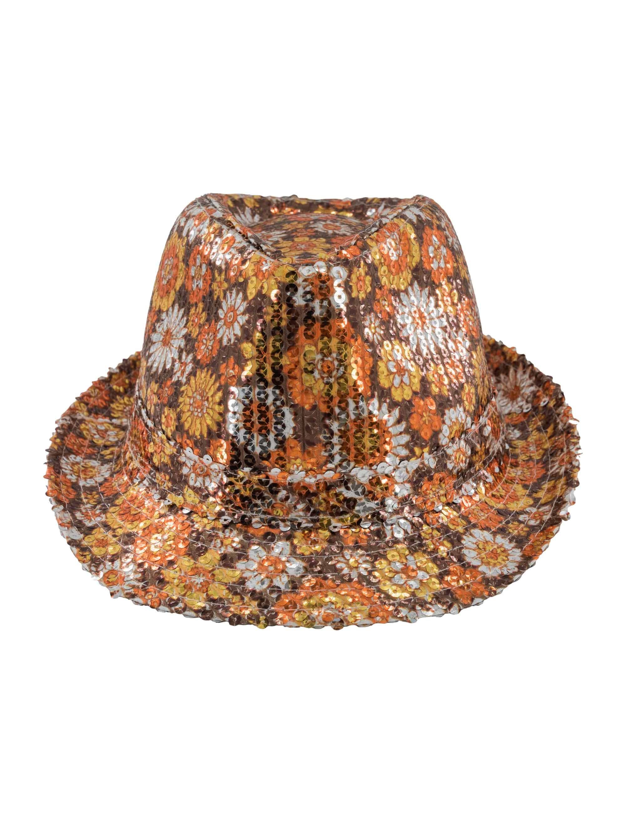 Hut Fedora Pailletten Blumen braun/gold one size