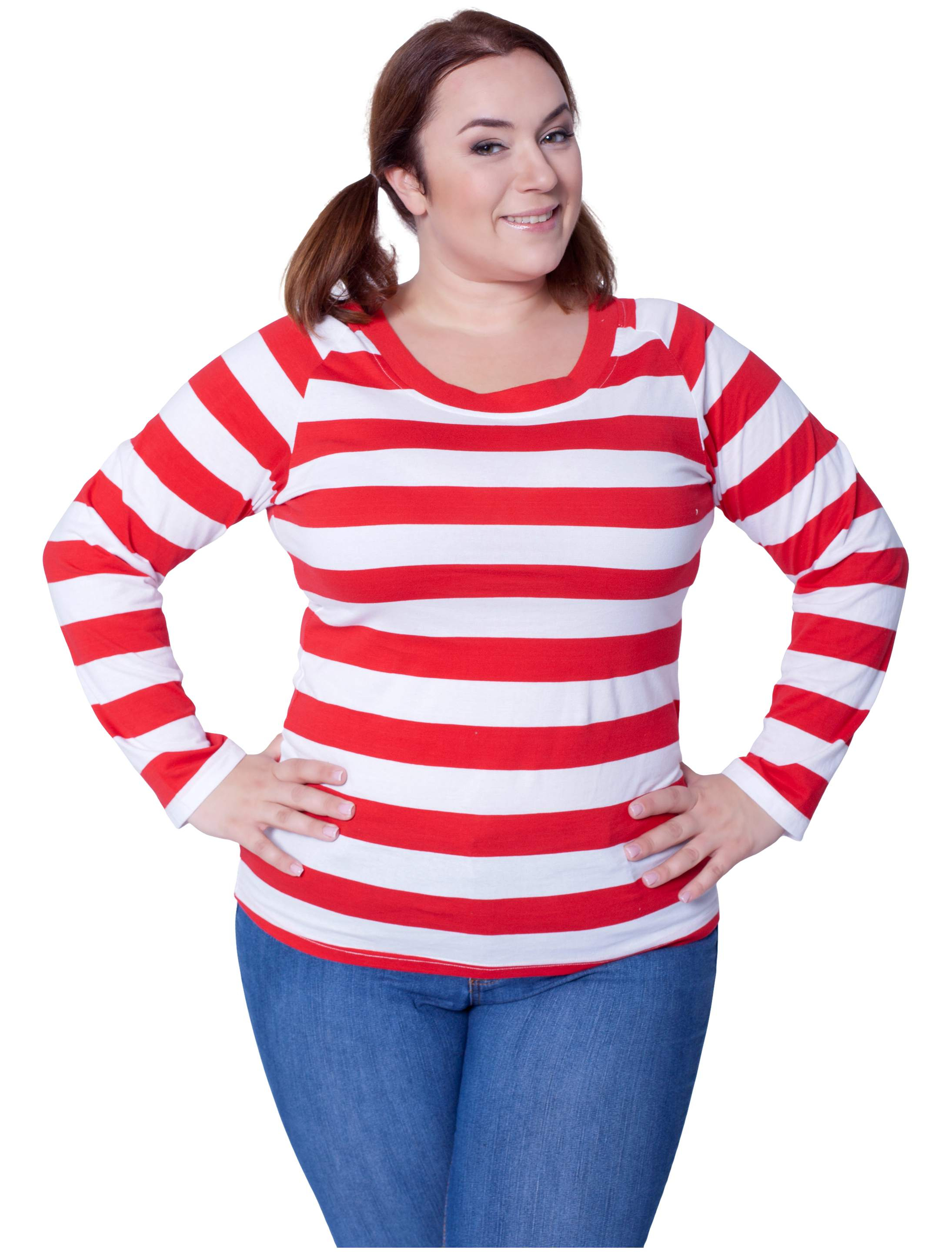 Lady-Ringelshirt kurzarm Damen rot/weiß 2XL