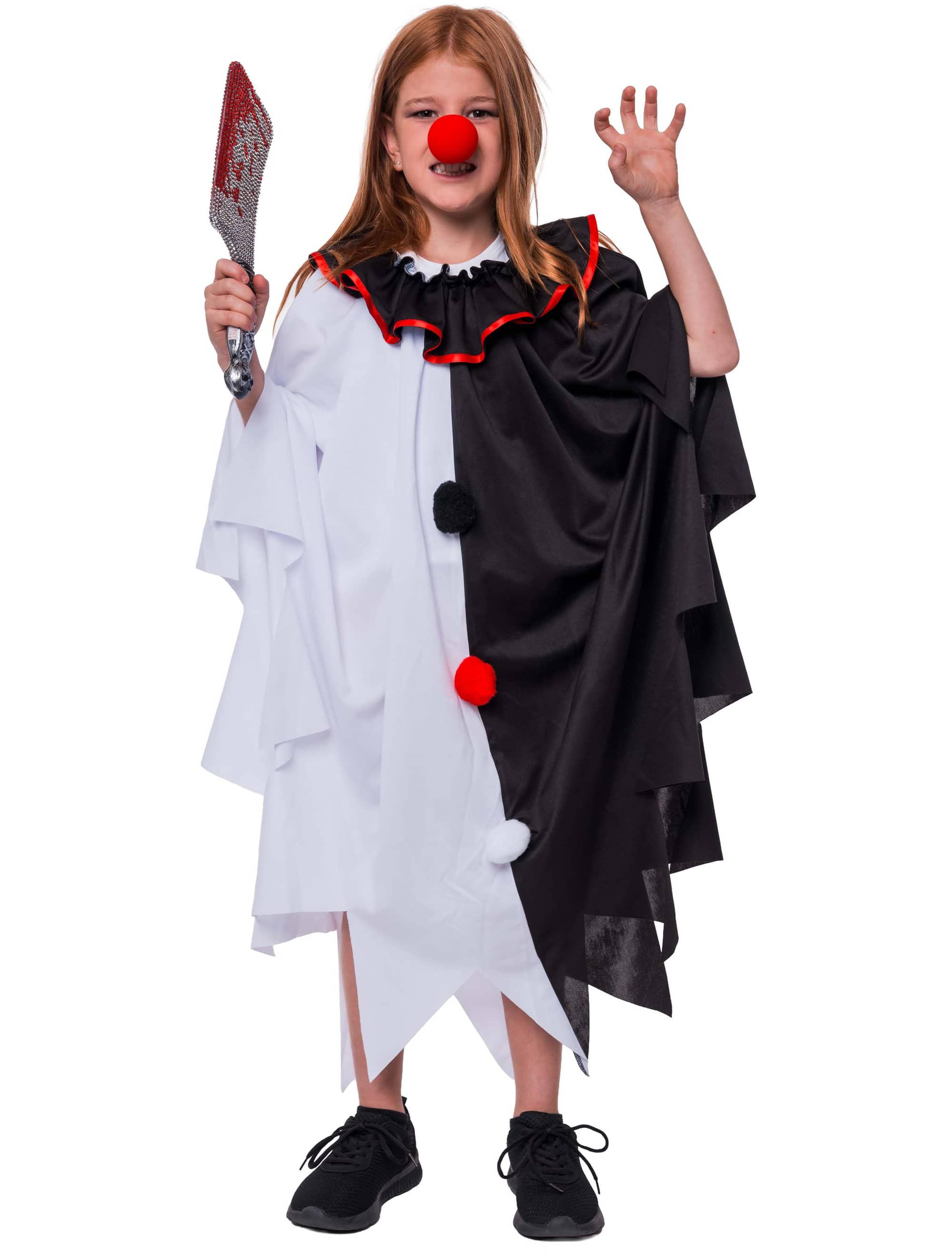 Poncho Clown Kinder schwarz/weiß/rot one size