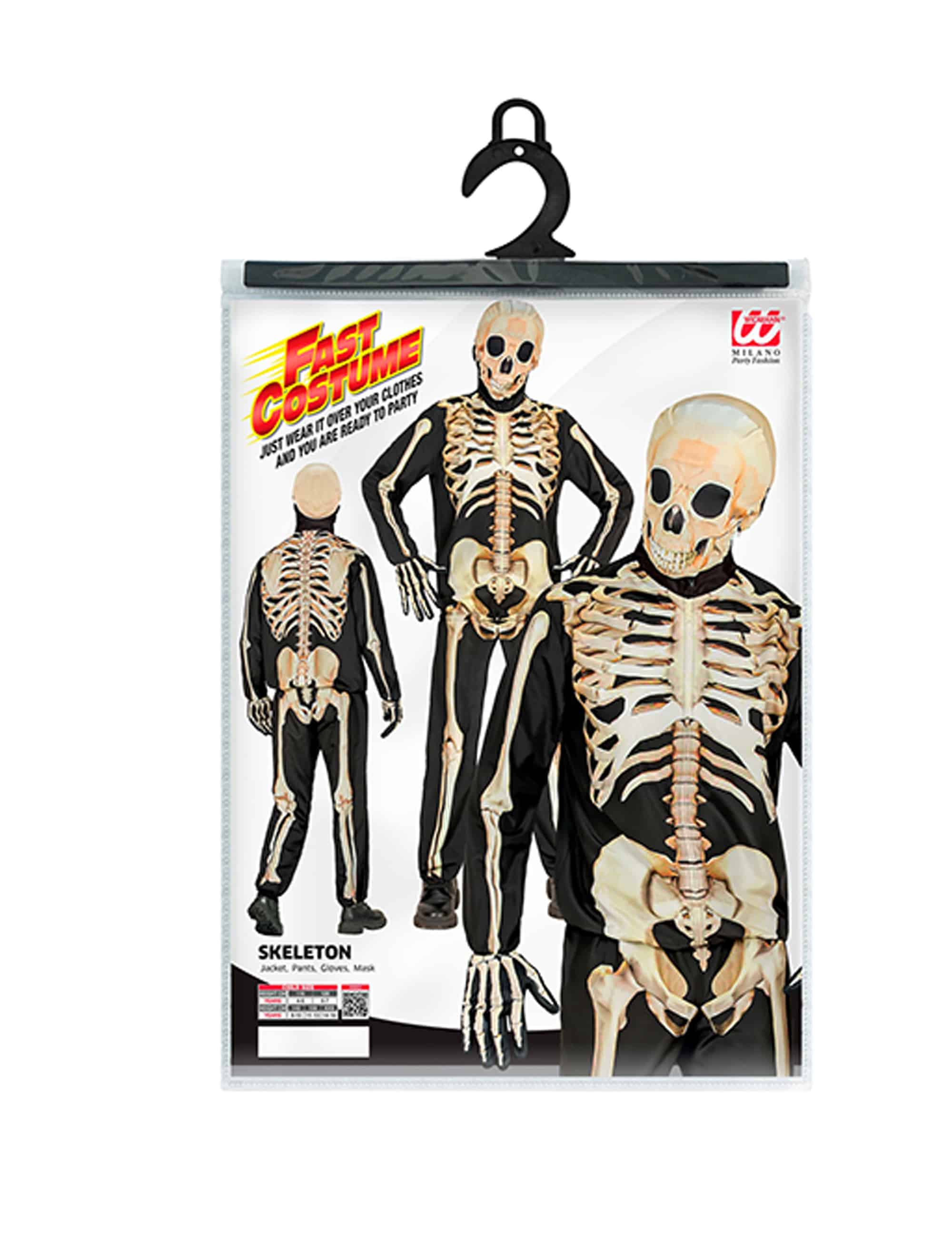 Kostüm Skelett 4-tlg. Kinder schwarz/weiß 164
