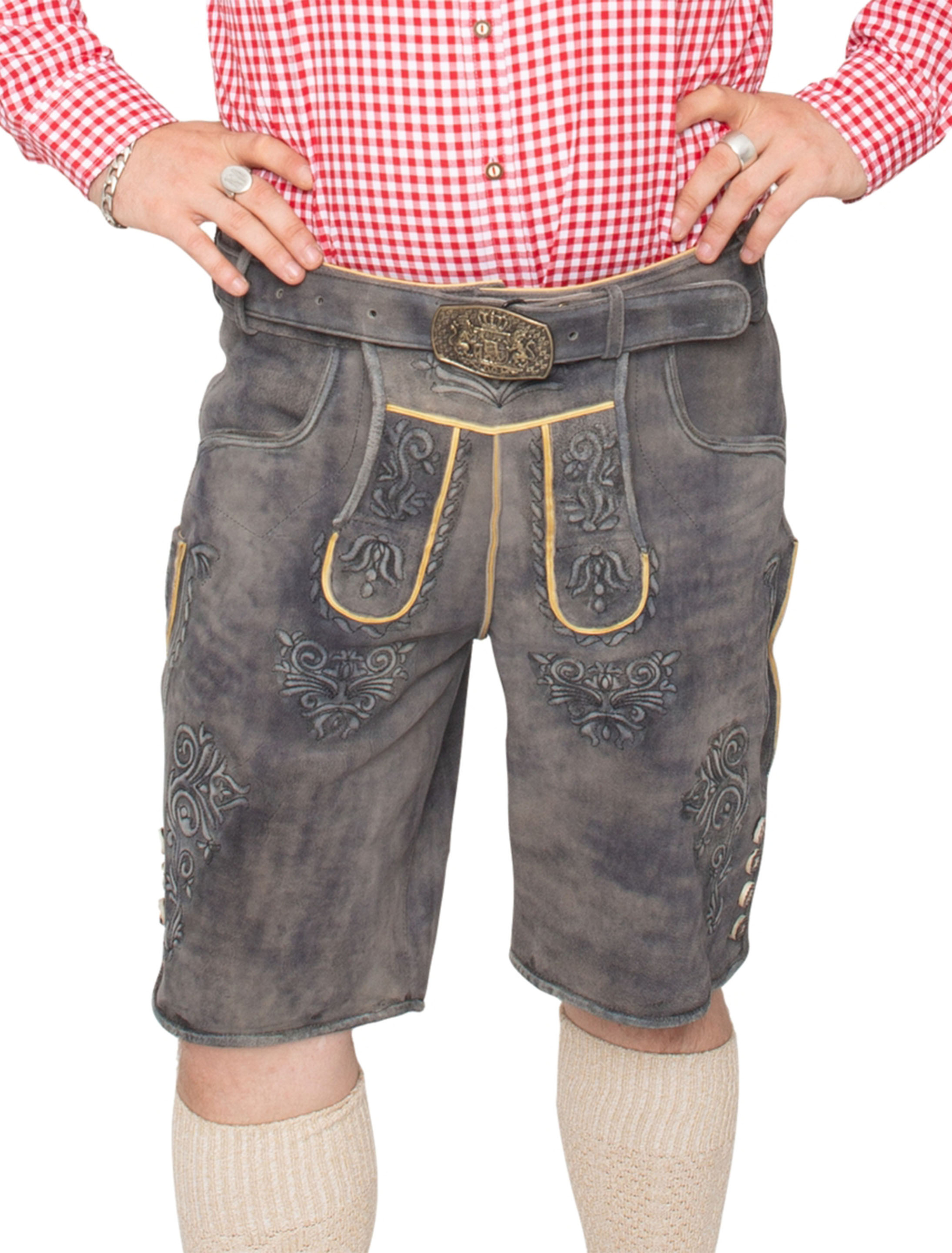 Lederhose kurz Floral Herren grau S