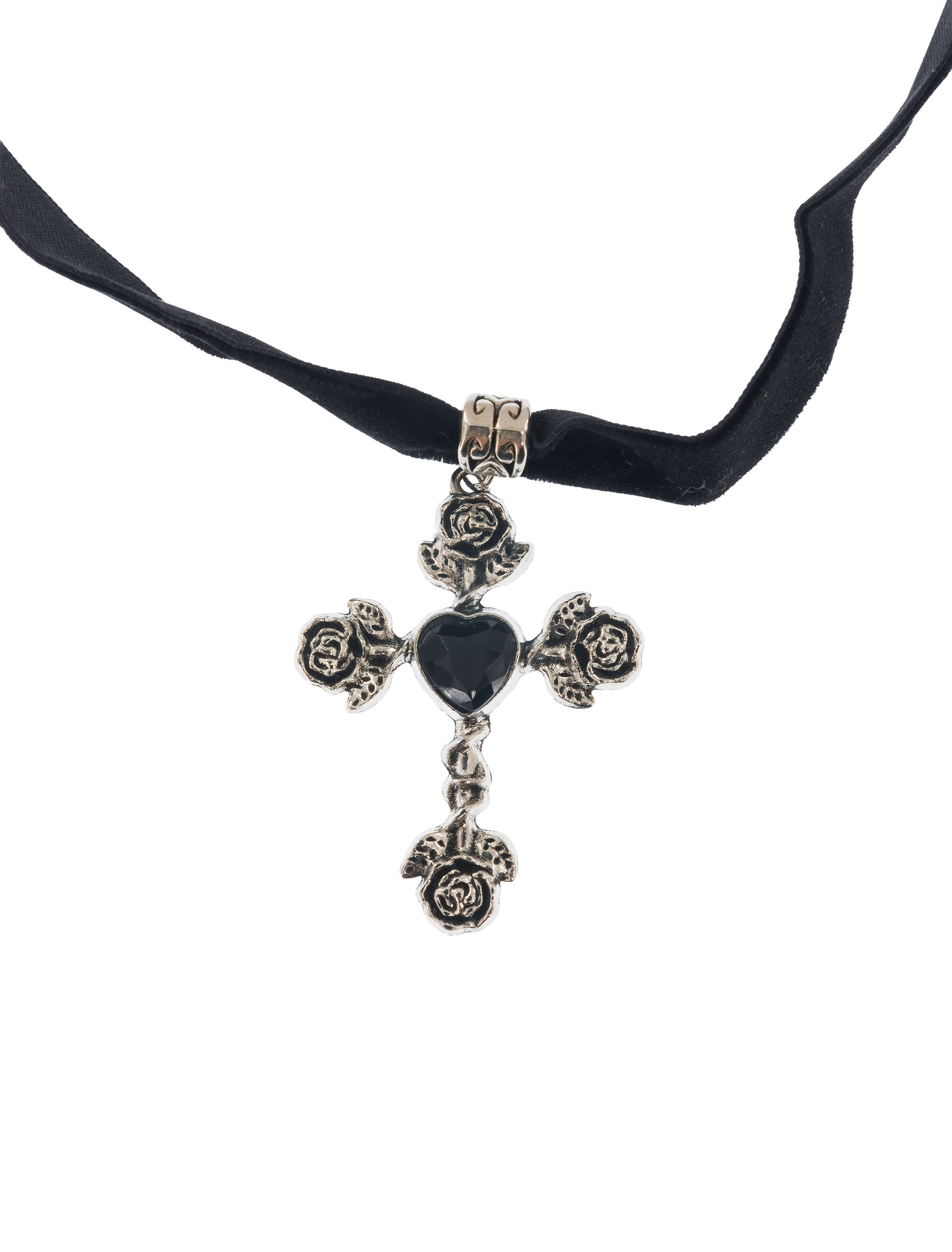 Choker Kreuz mit Herz schwarz/silber