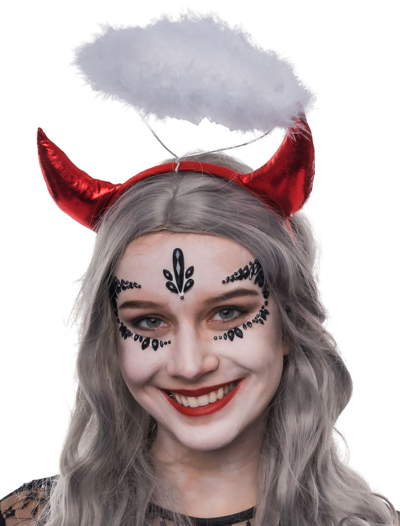 Haarreif Teufel/Engel Damen schwarz/weiß/rot