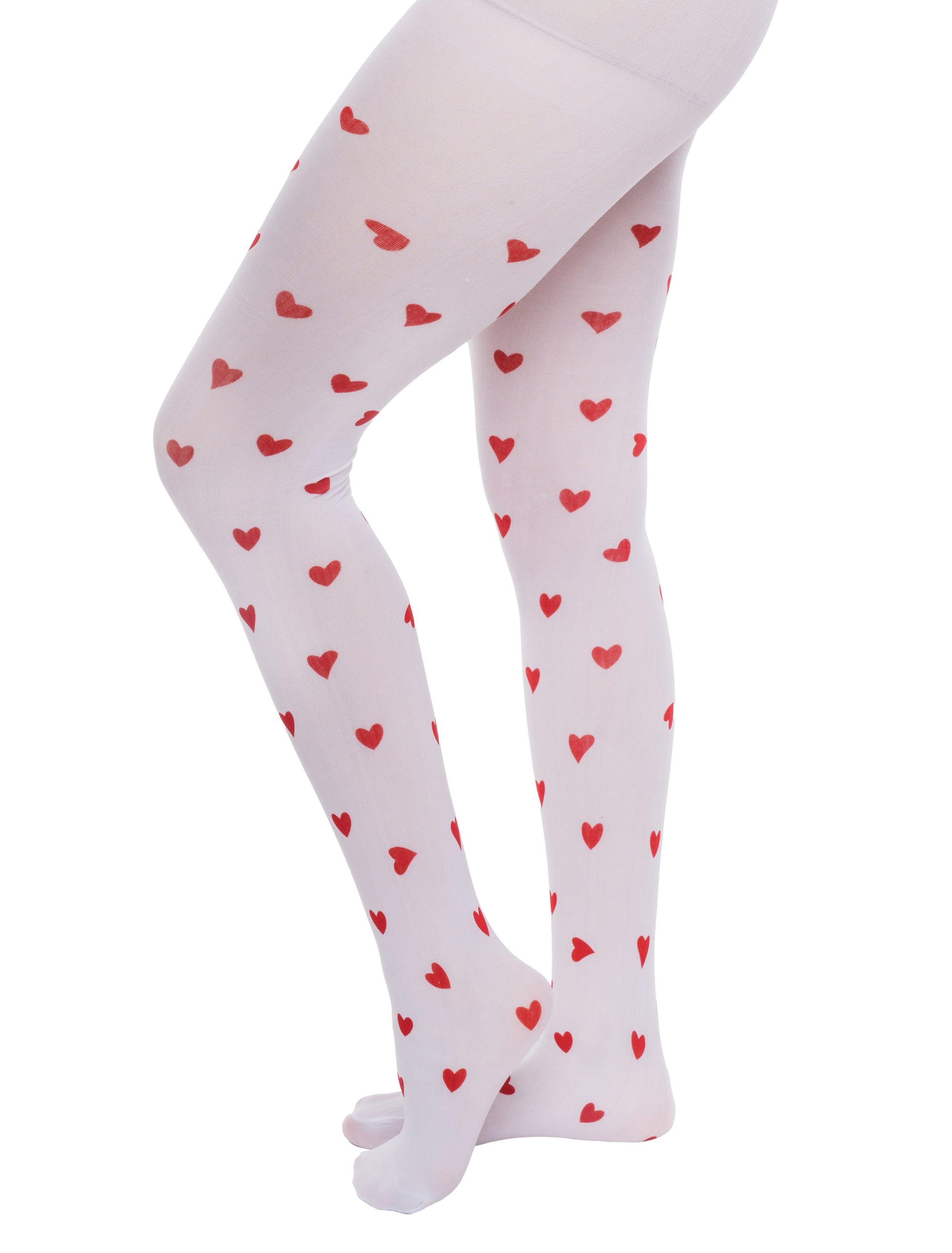 Strumpfhose mit Herzchen Print weiß/rot one size