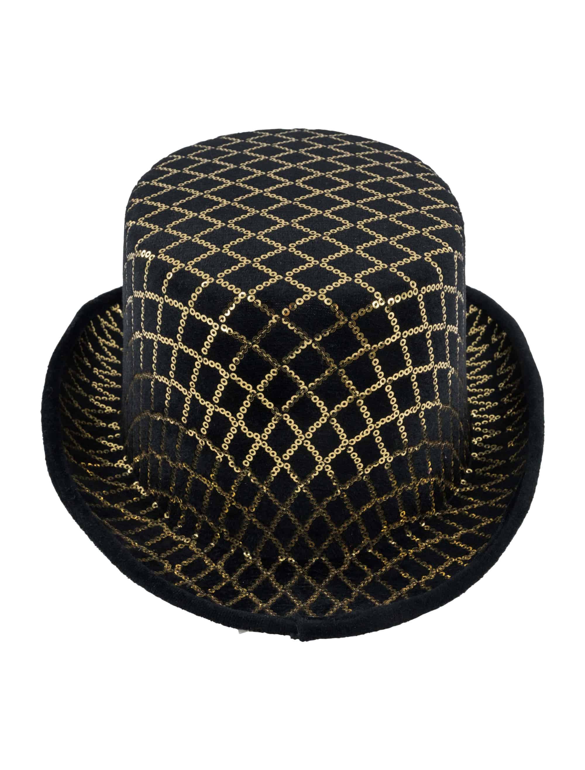 Zylinder mit Paillettenmuster schwarz/gold one size
