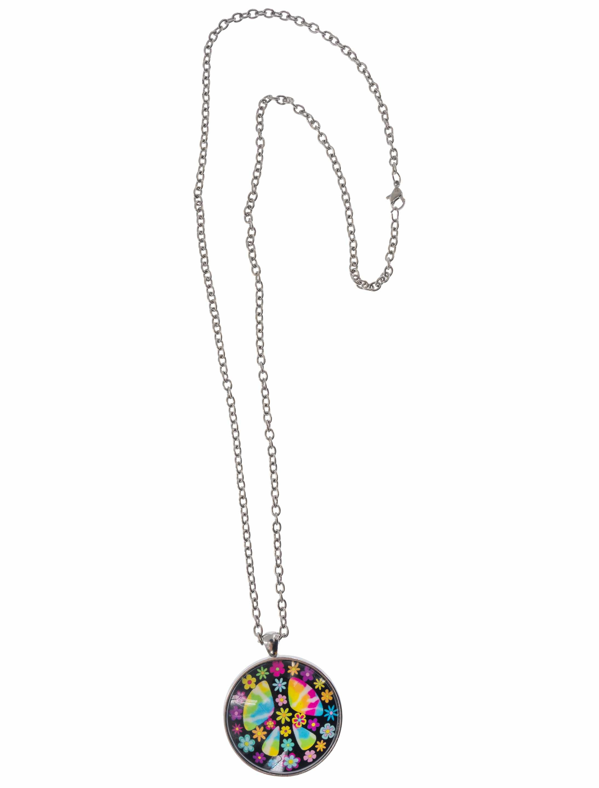 Halskette Peace Blumen bunt