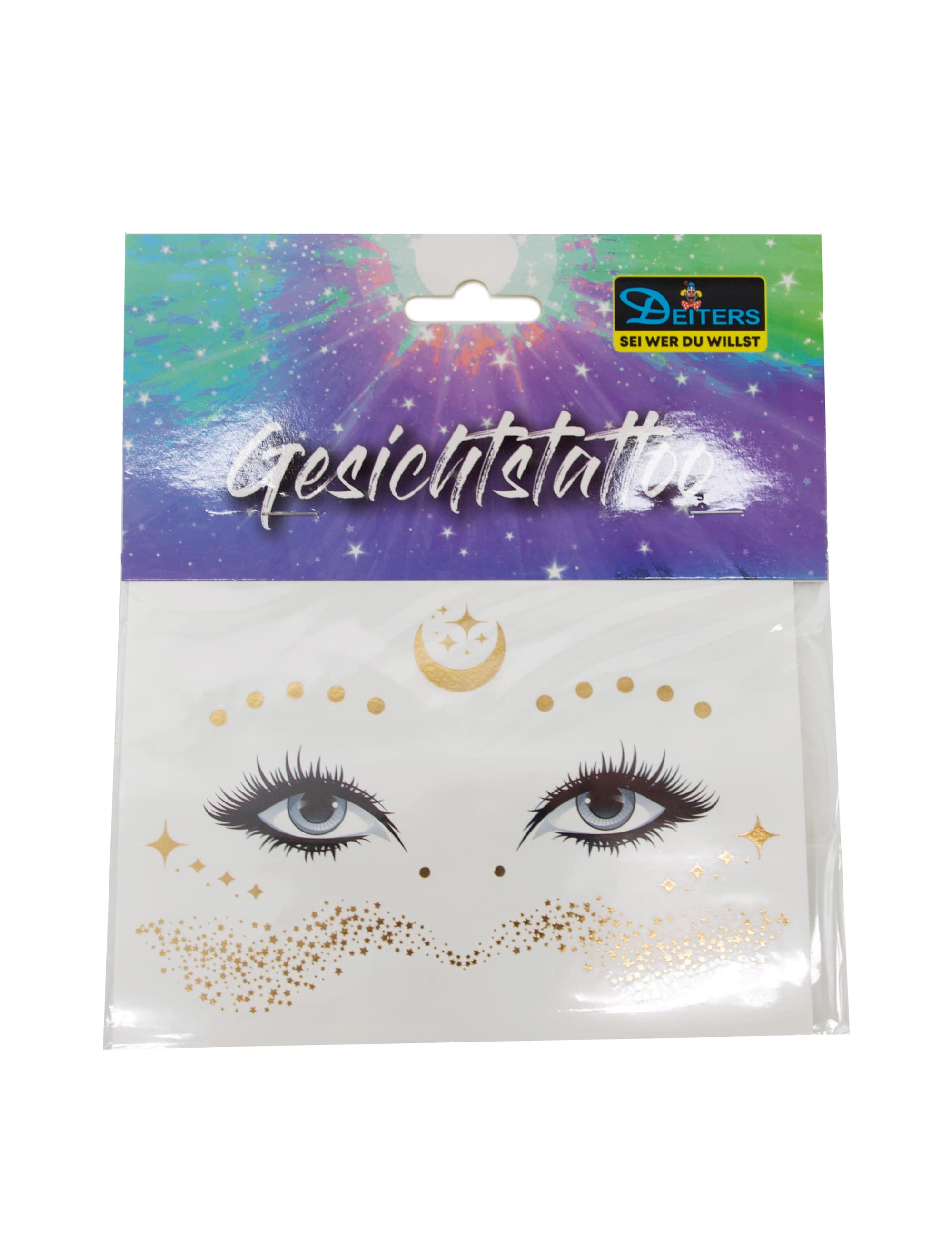Gesichtstattoo Sommersprossen Sterne und Mond Metallic gold