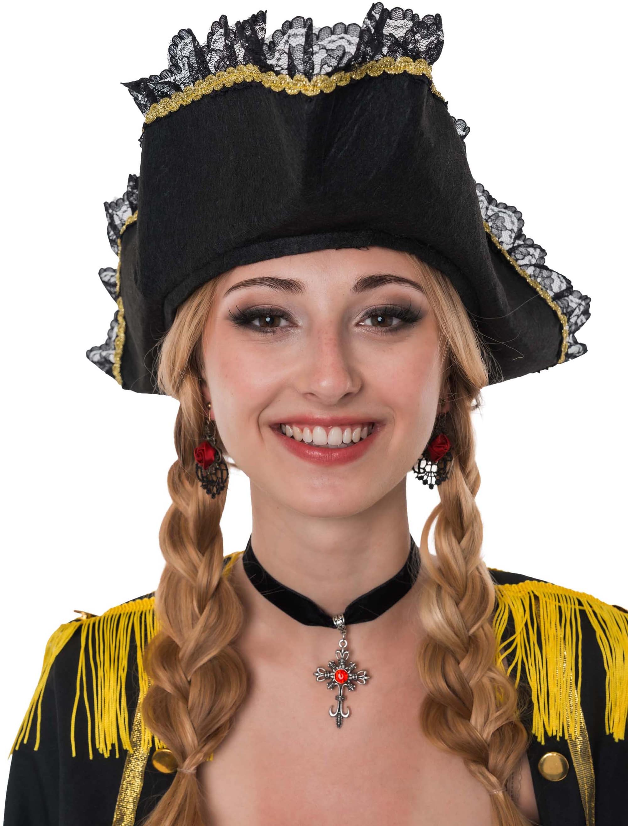 Kostüm Piratin 4-tlg. Damen schwarz/weiß/rot S/M
