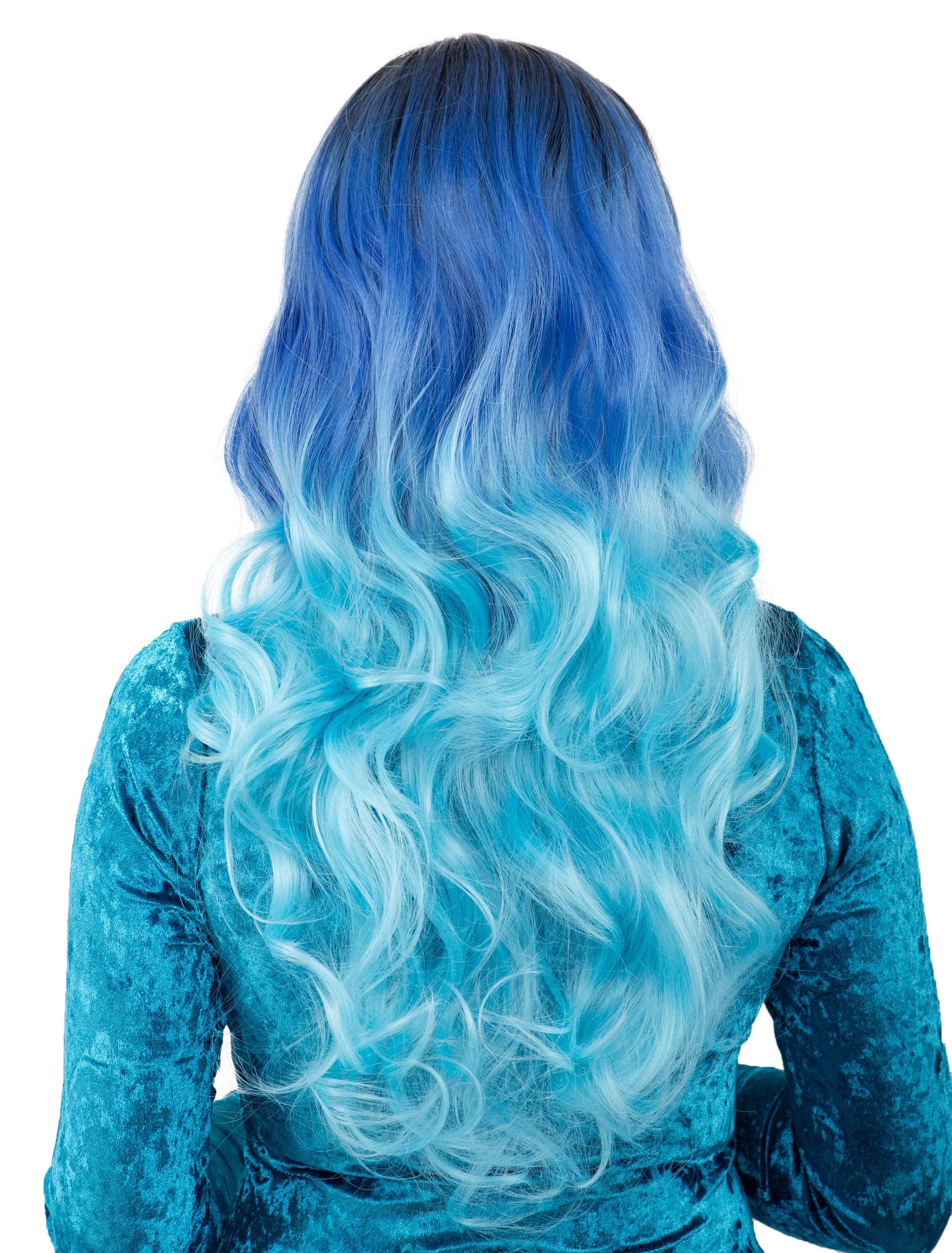 Perücke Langhaar Balayage schwarz/türkis
