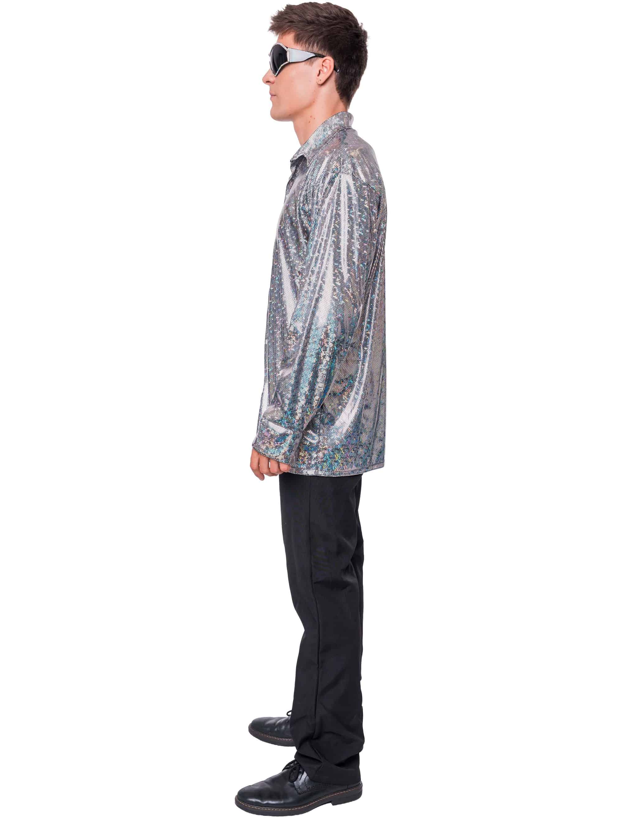 Hemd irisierend Metallic Herren silber M/L
