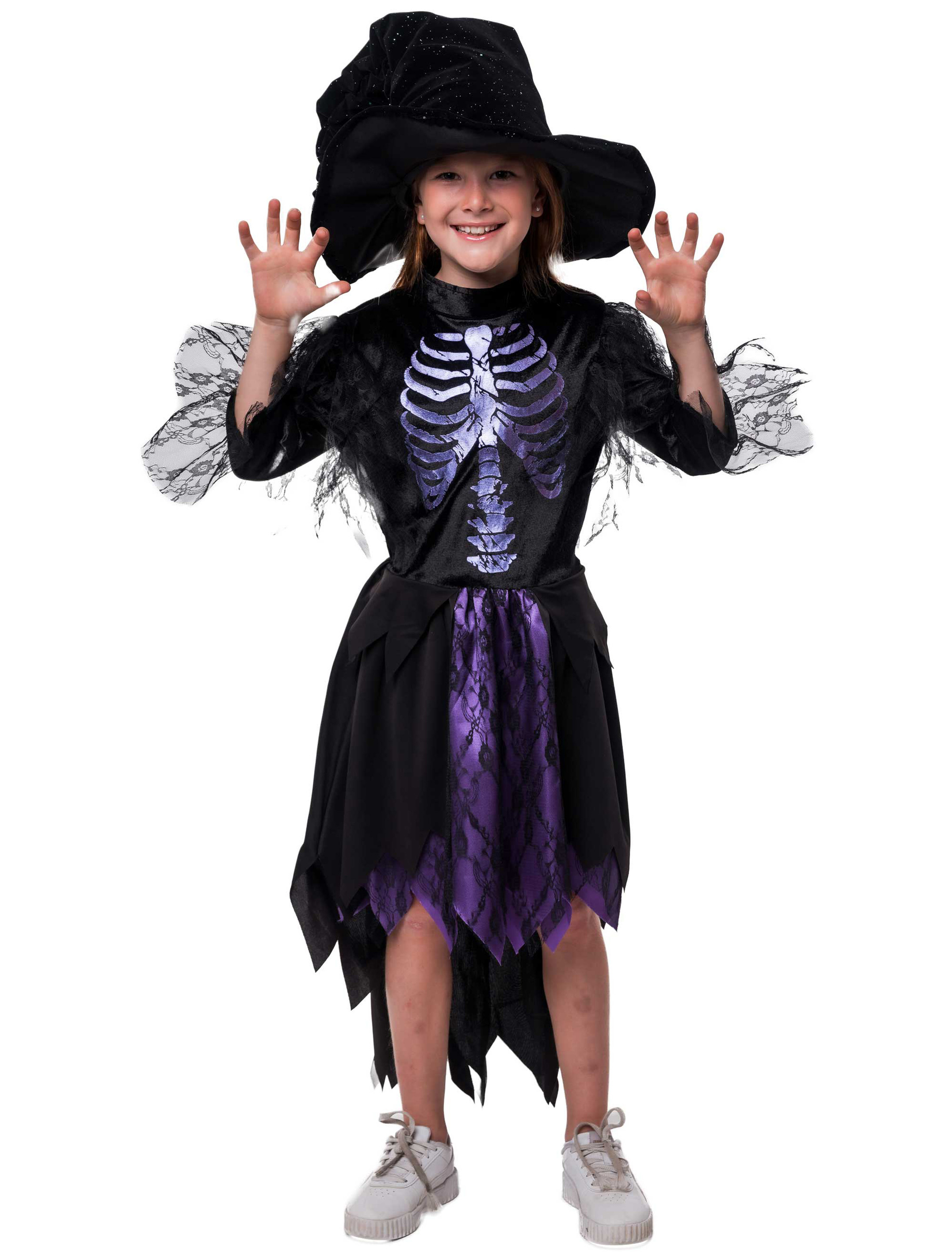 Kleid Skelett Kinder lila/schwarz 104/116