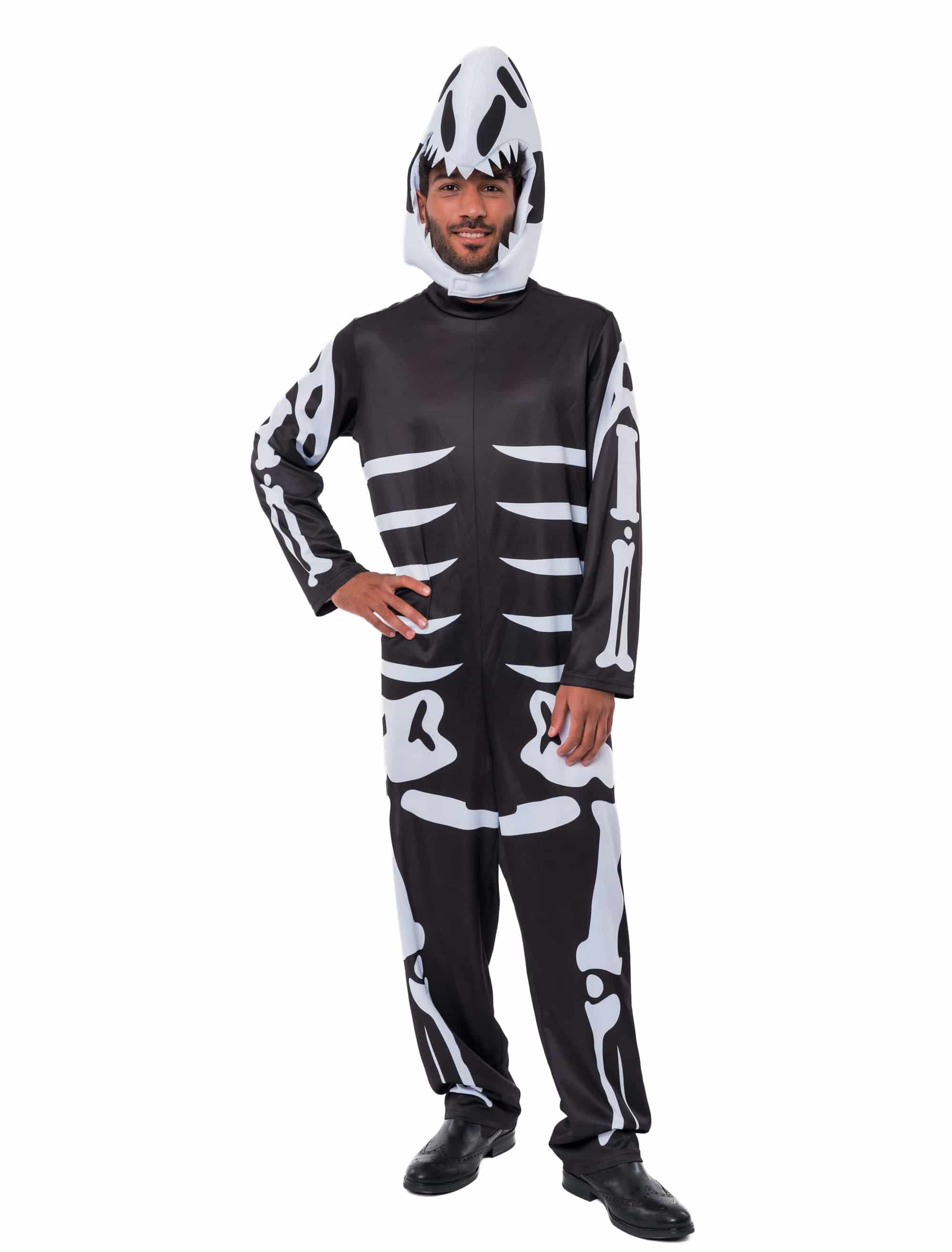 Overall Dinosaurier-Skelett mit Mütze schwarz/weiß S/M