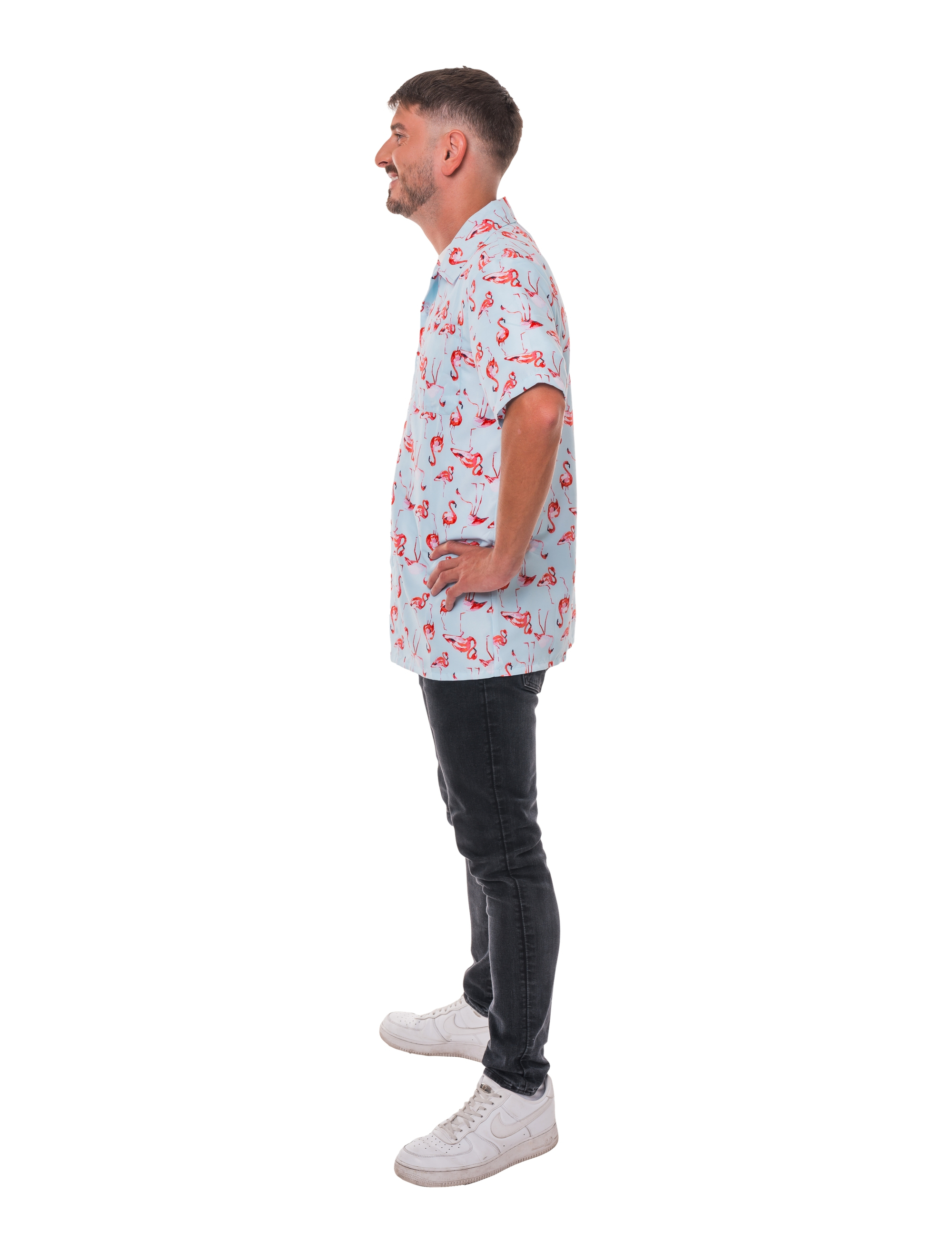 Hemd Flamingo Herren blau/pink S