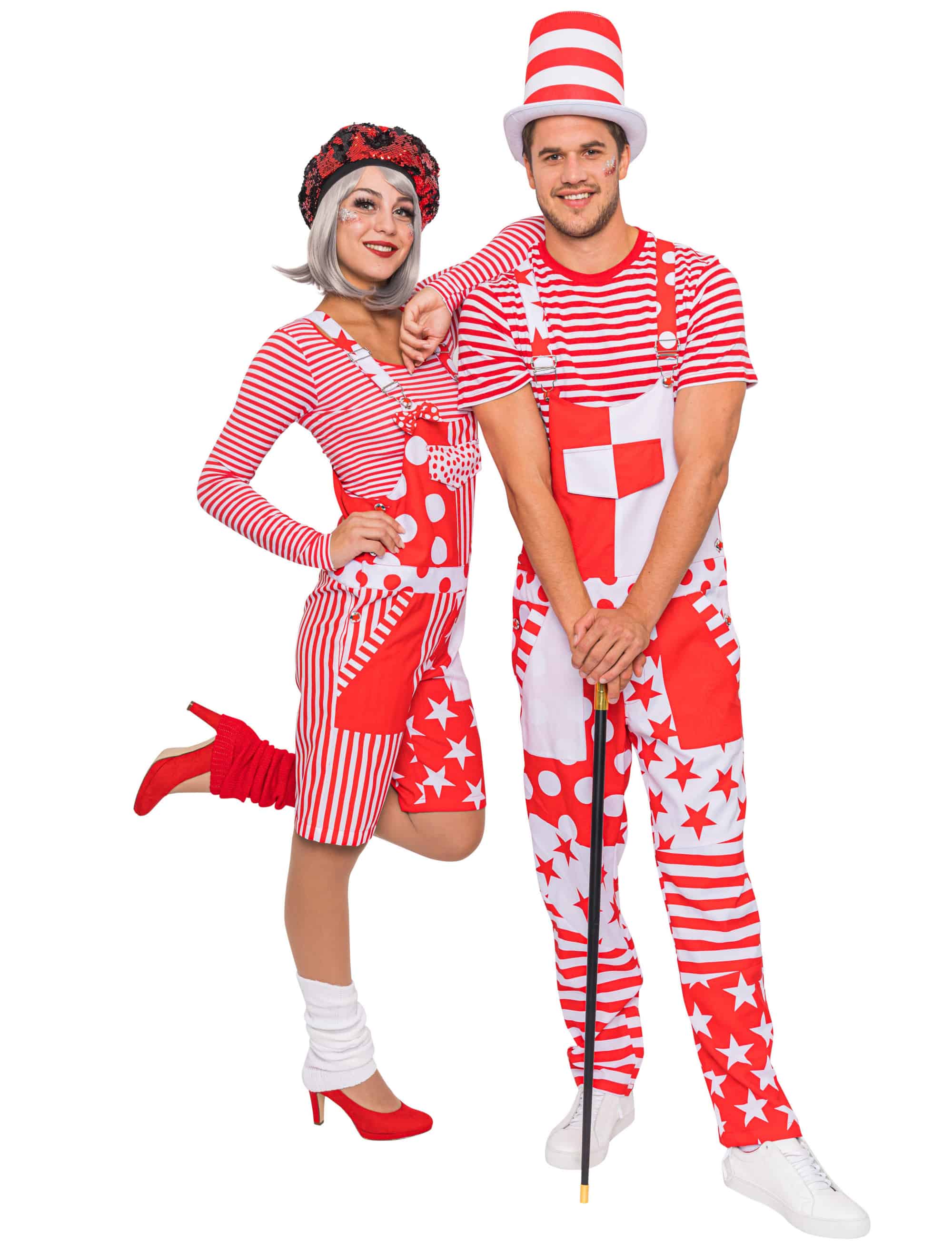 Latzhose kurz Damen rot/weiß S/M
