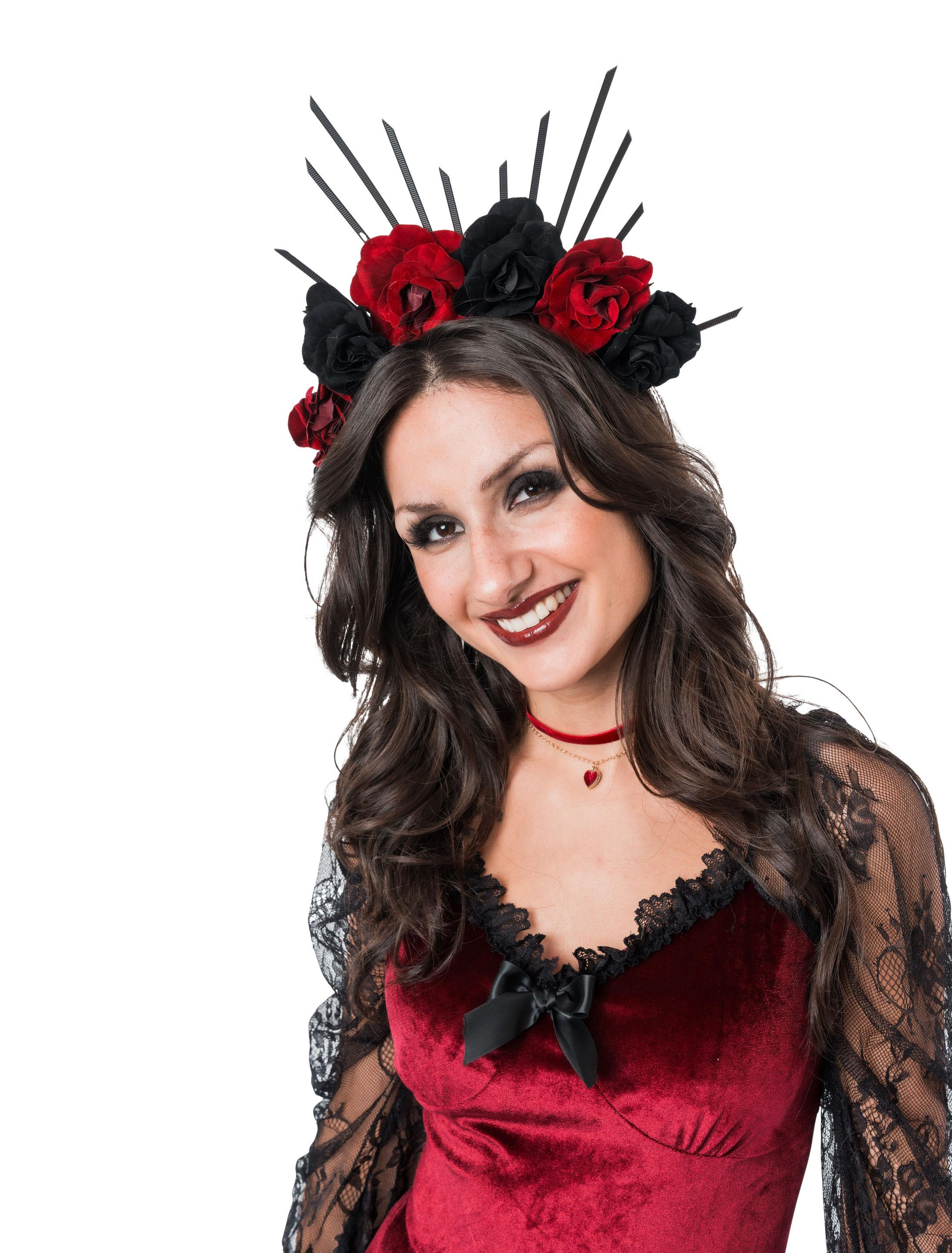 Haarreif Catrina mit Rosen schwarz/rot