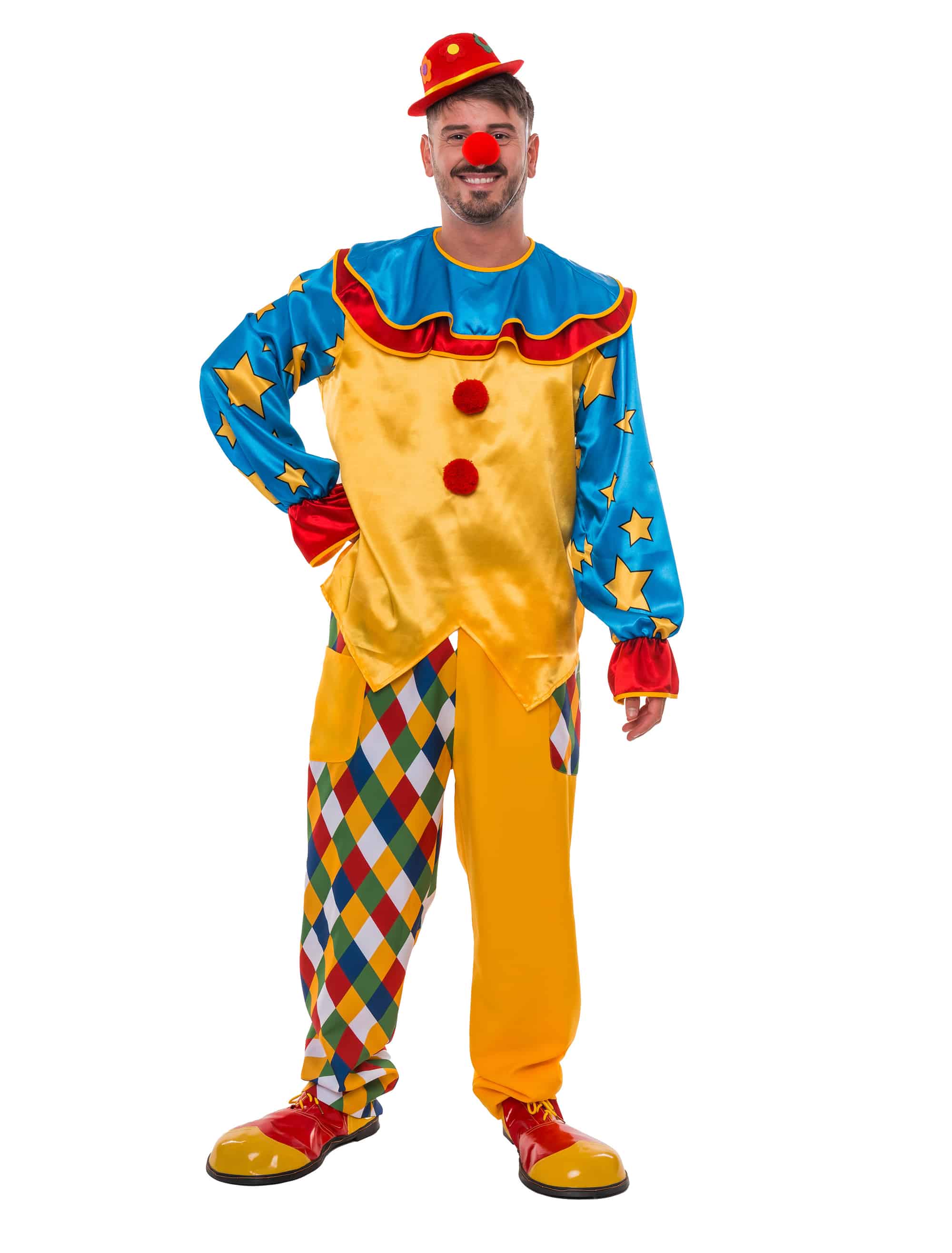 Oberteil Clown mit Pompoms und Sternen bunt L/XL