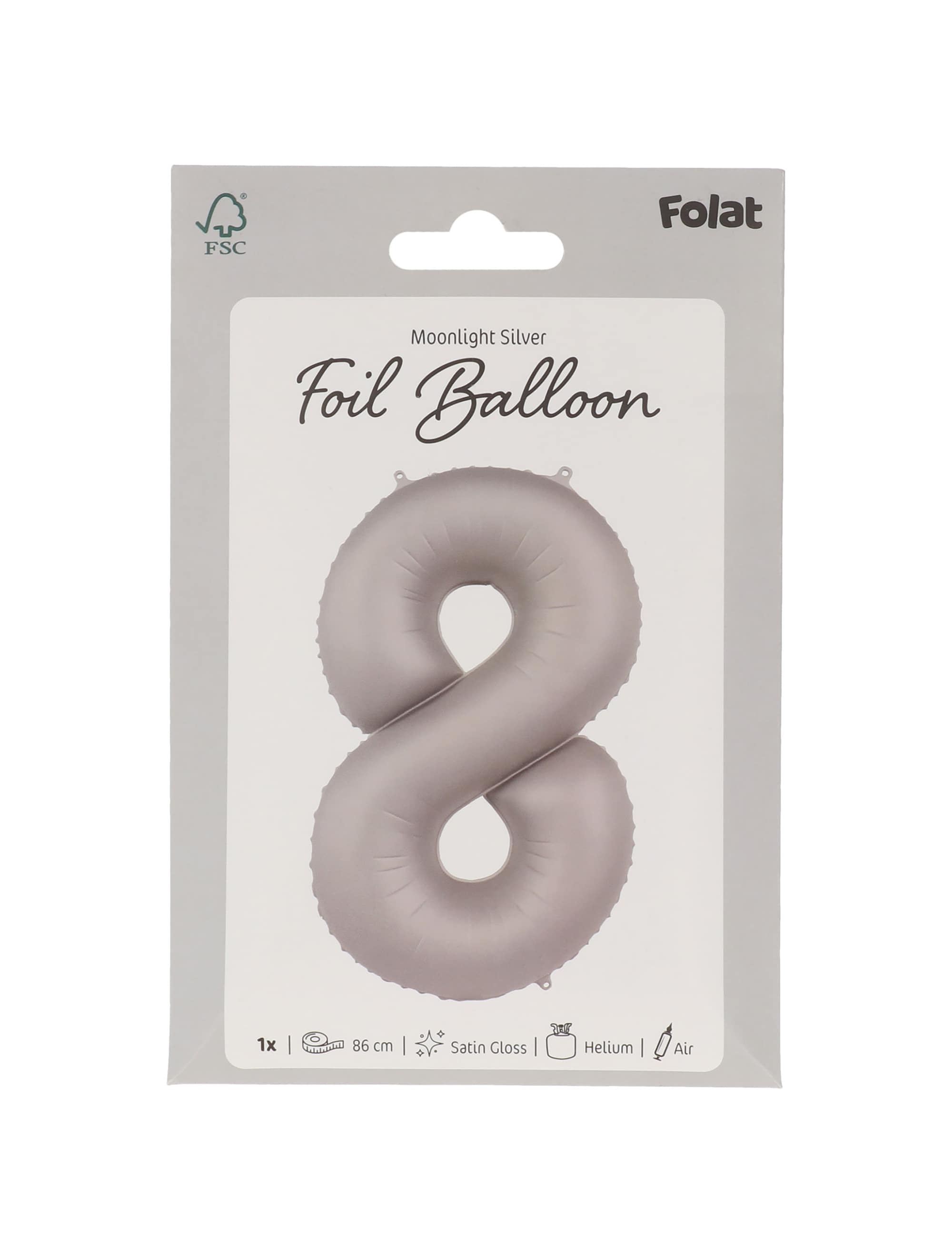 Folienballon Zahl 8 L matt silber