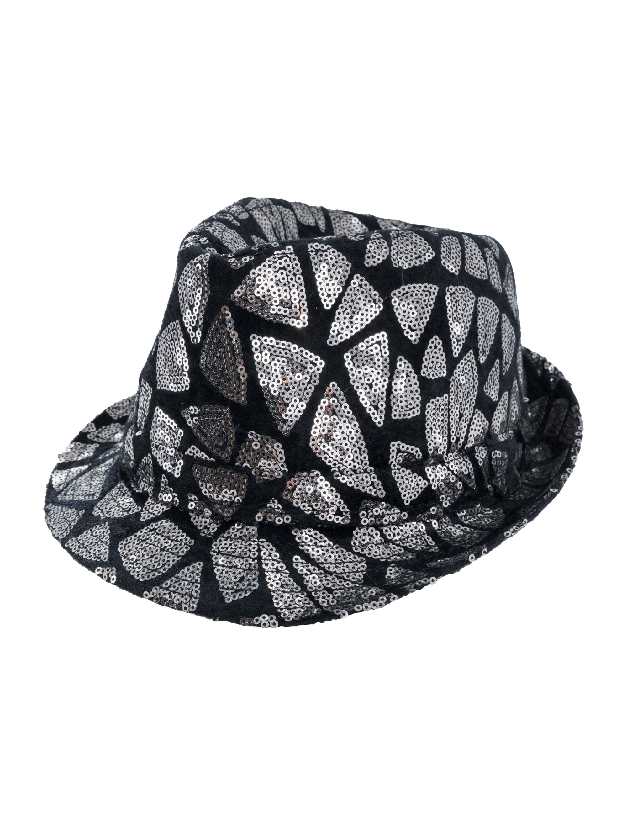 Hut Fedora Pailletten schwarz/silber one size