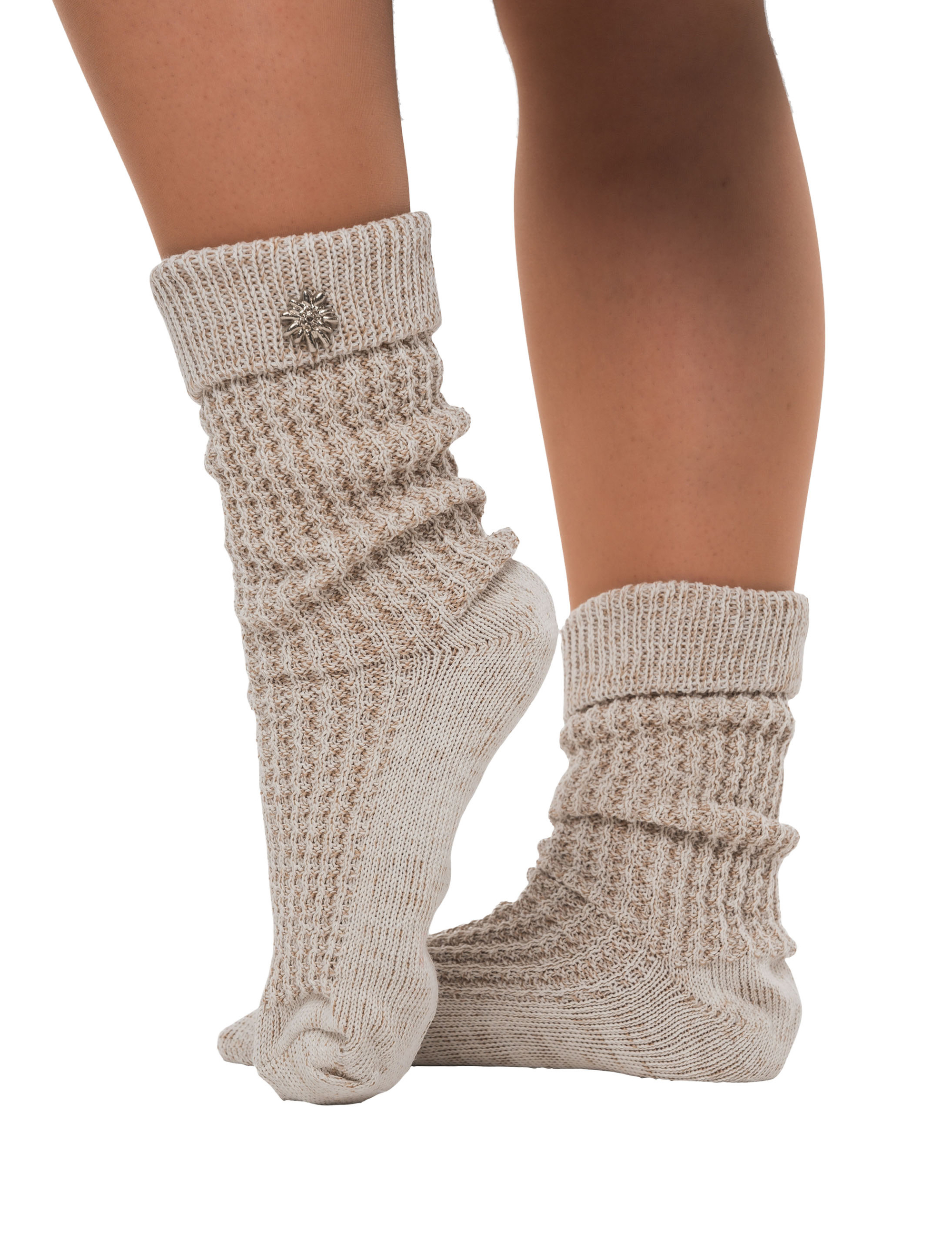 Tirolerstrumpf mit Stecker Edelweiß beige 36-41