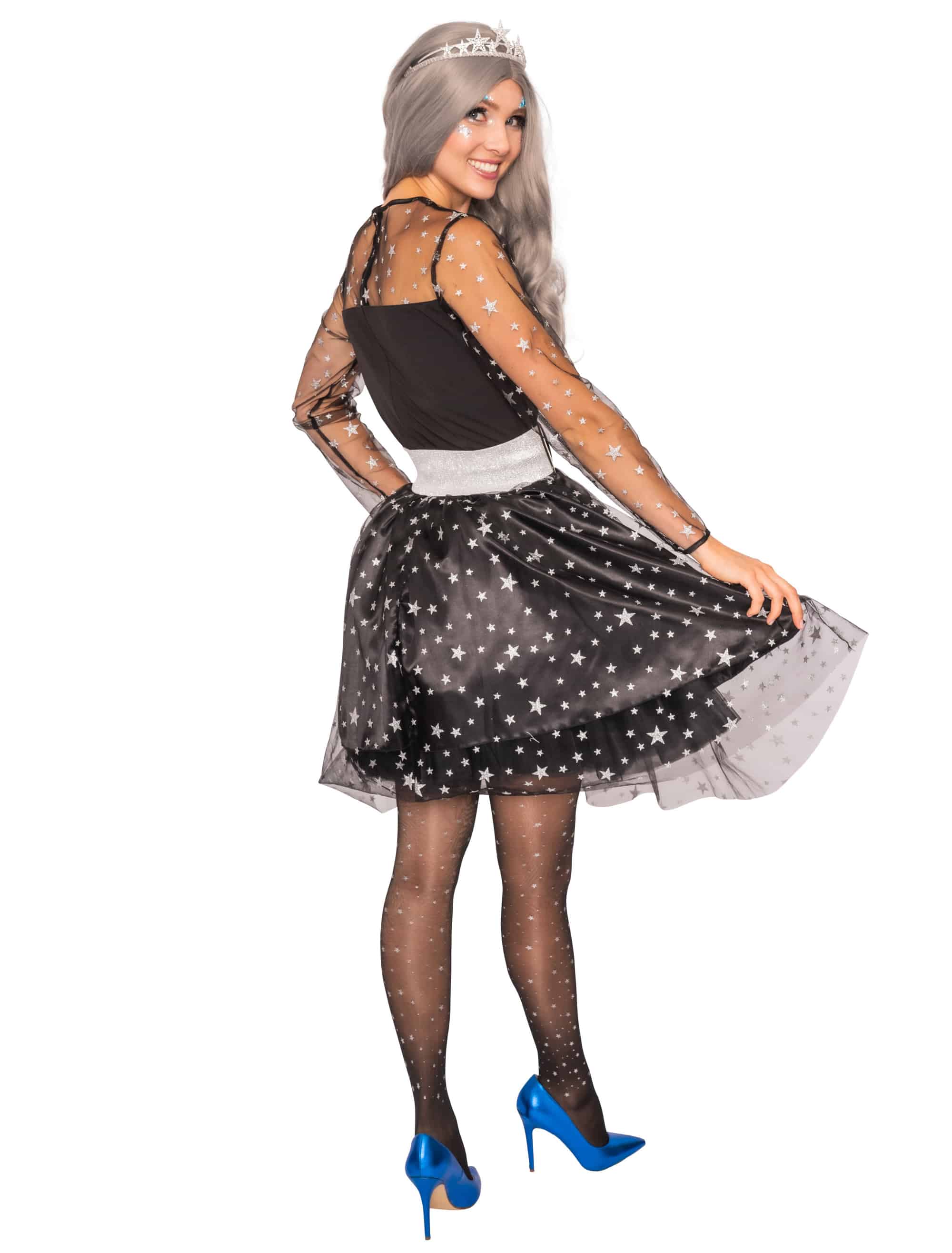 Kleid mit Sternen Damen schwarz/silber L