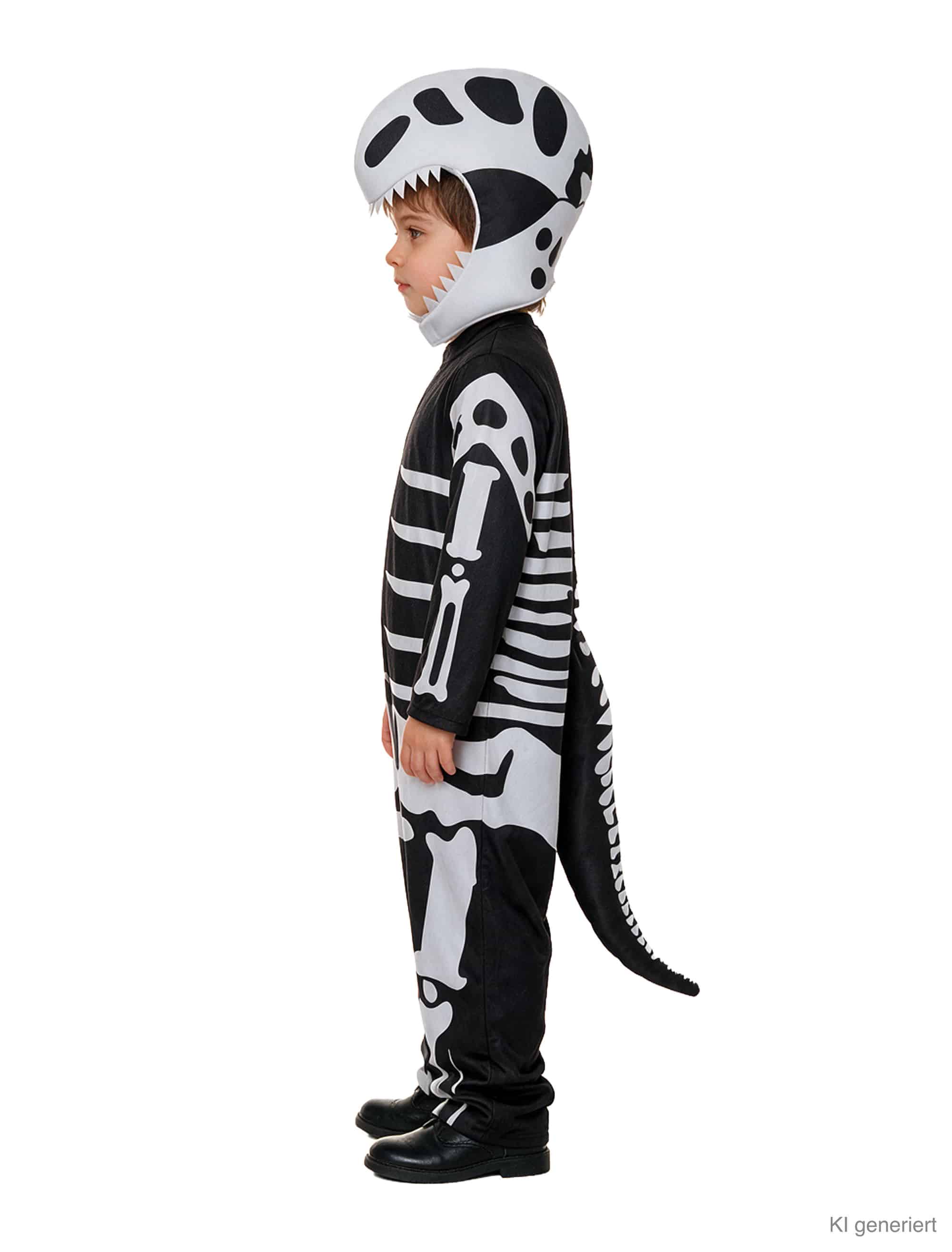 Overall Dinosaurier-Skelett mit Mütze Kinder schwarz/weiß 140