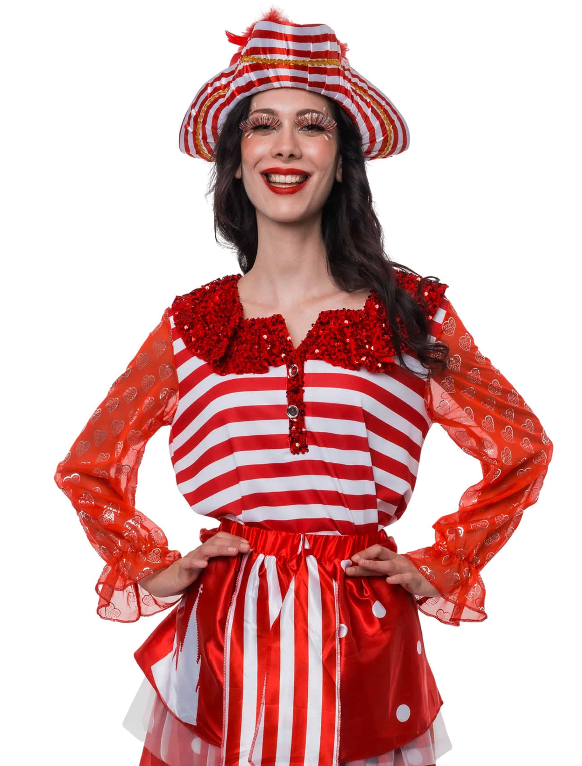 Bluse Herz mit Köln Wappen Gestreift Damen rot/weiß 2XL/3XL