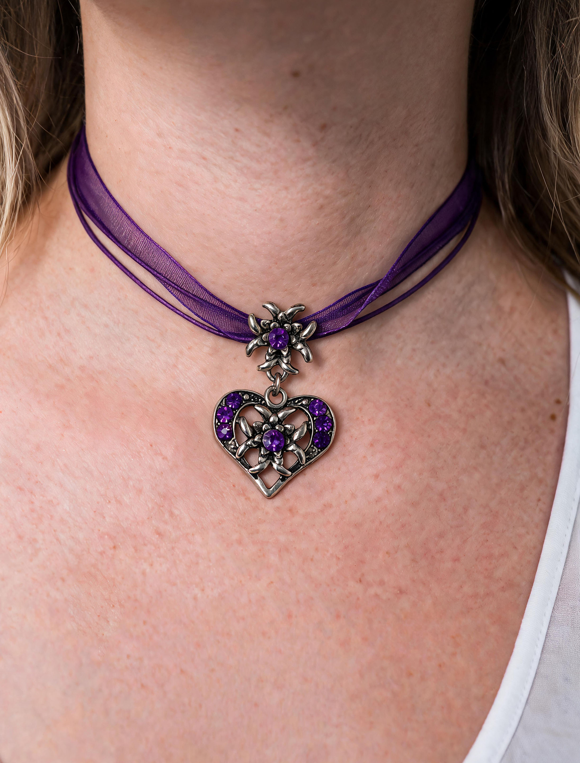 Choker Herz mit Edelweiß lila/silber