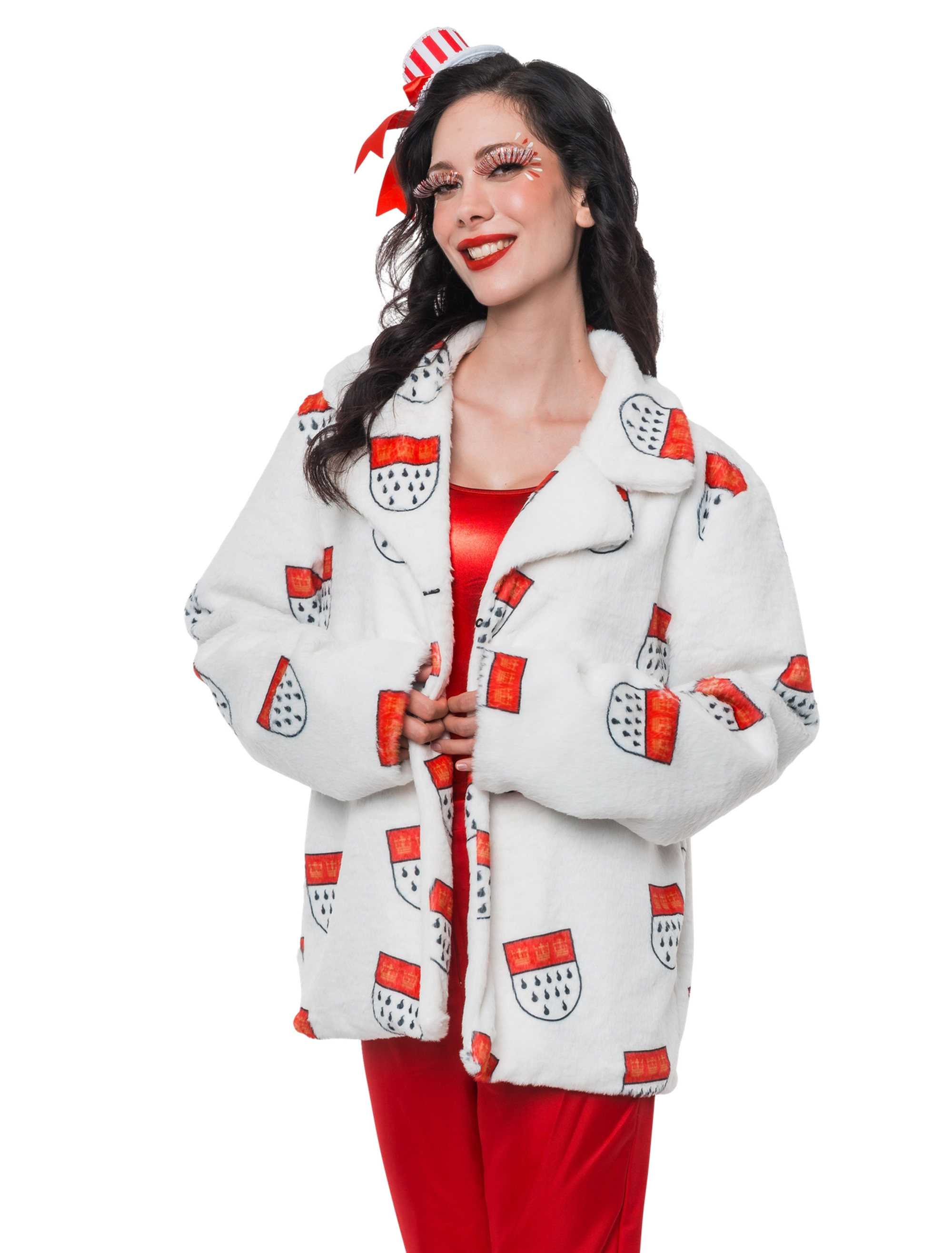 Jacke Kunstfell Kölle Damen weiß/rot L/XL