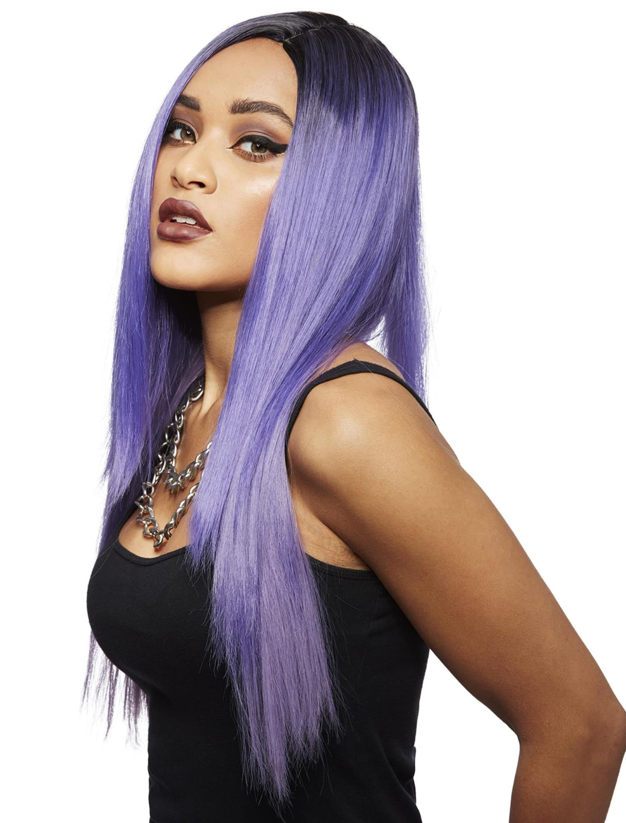Perücke Langhaar glatt Balayage  lila
