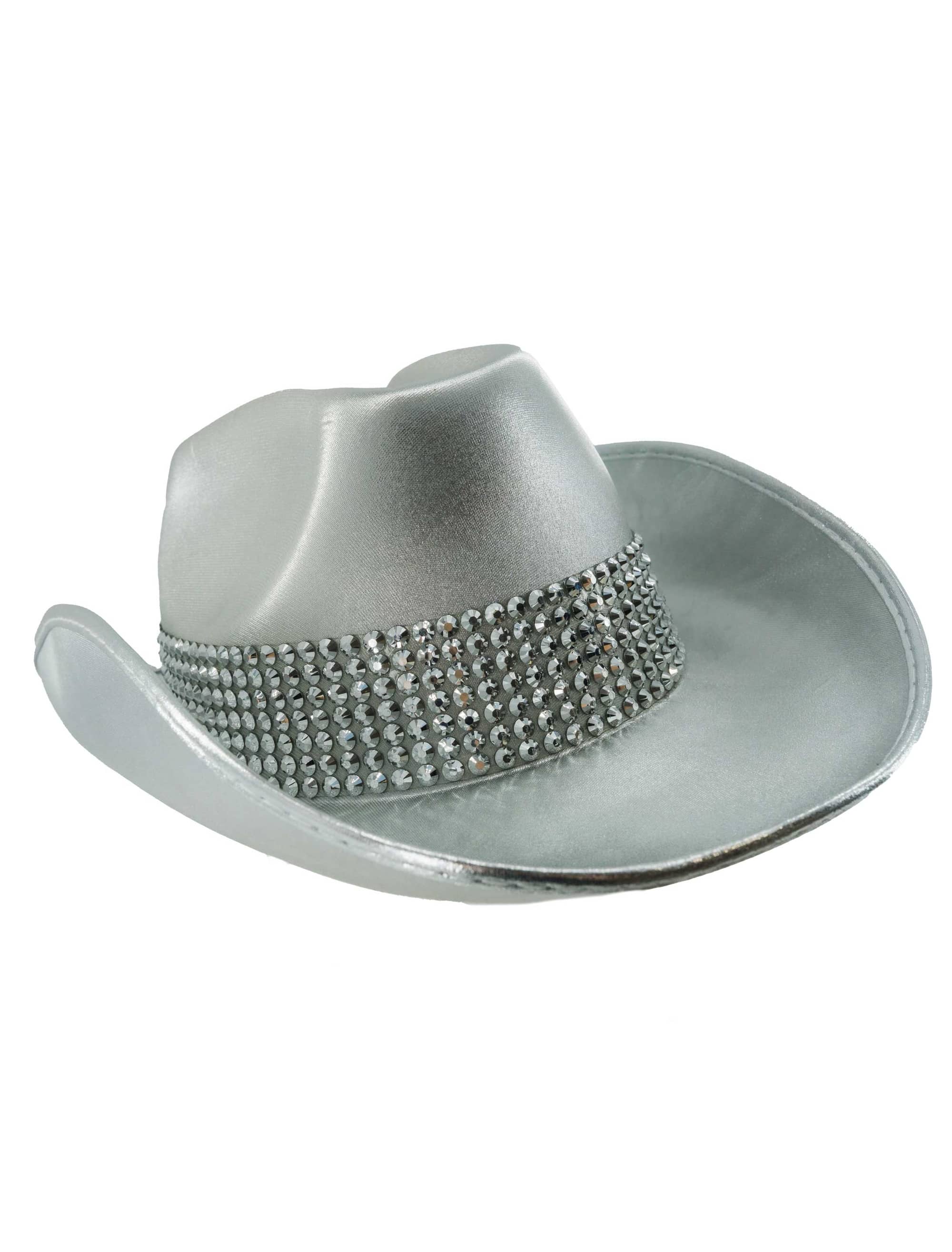 Cowboyhut mit Strasssteinen silber 59